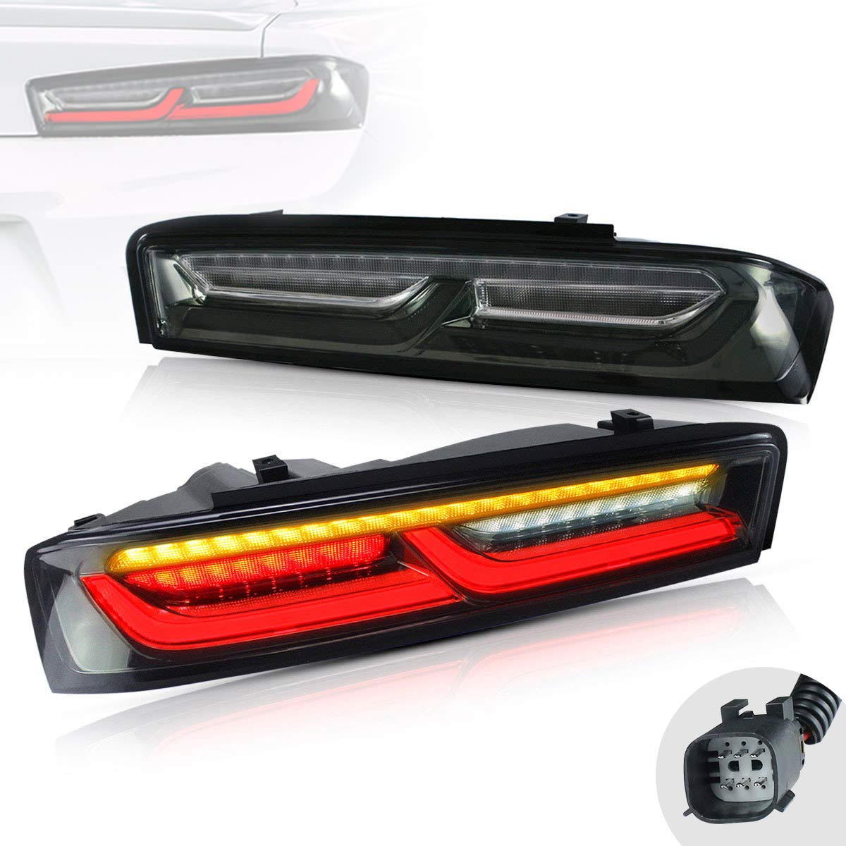 2016-2018 Chevy Camaro Coupe Full LED Tail Lights with Sequential Turn Signal & DRL - Smoked/Clear YAB-CMR-0278 | Upgrade for Enhanced Visibility & Style | Perfect for Night Driving & Car Shows
