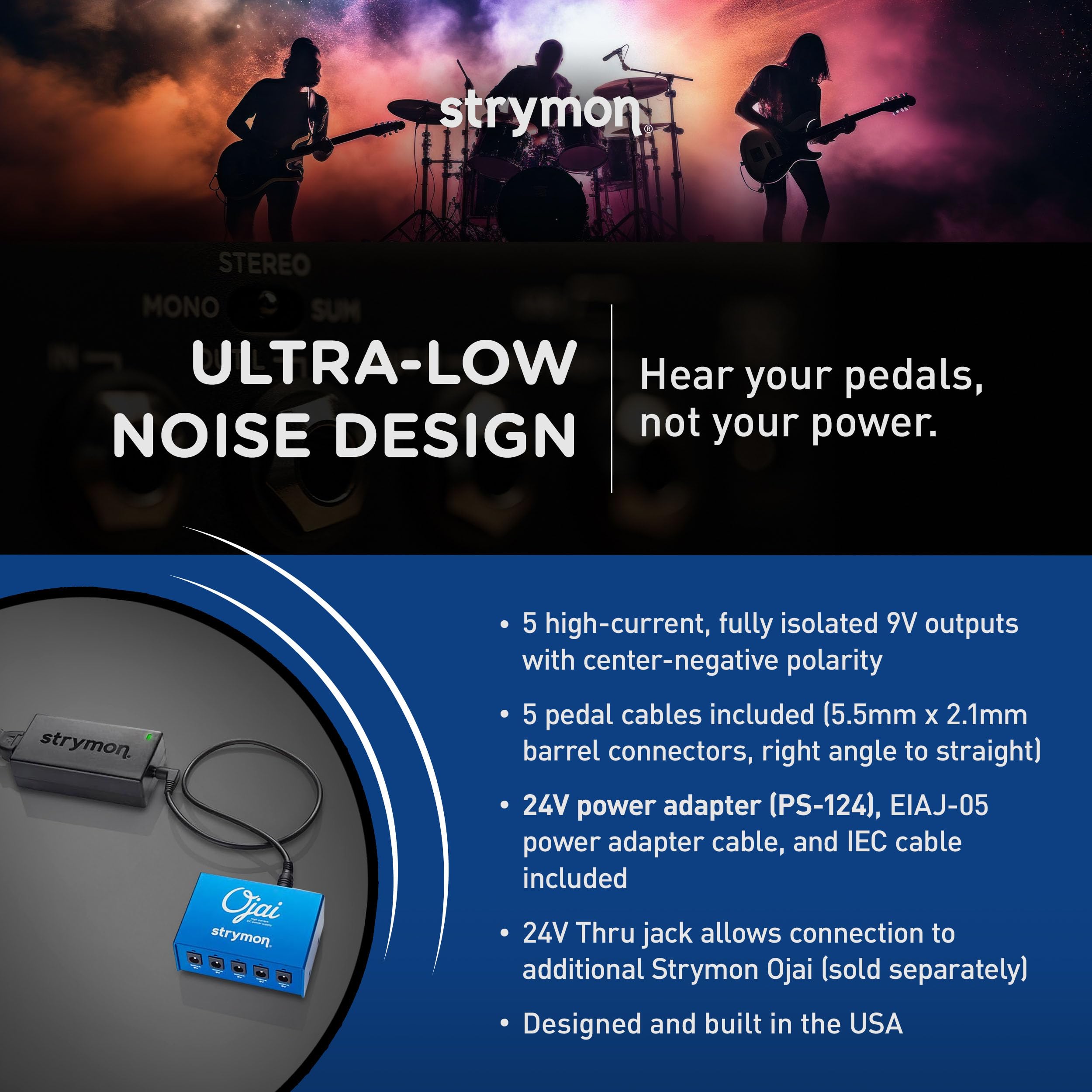 Strymon Ojai Guitar Effects Pedal Power Supply - 5 High-Current 500mA Outputs for Pedalboards | Expandable Design | Perfect for Live Performances & Studio Recording