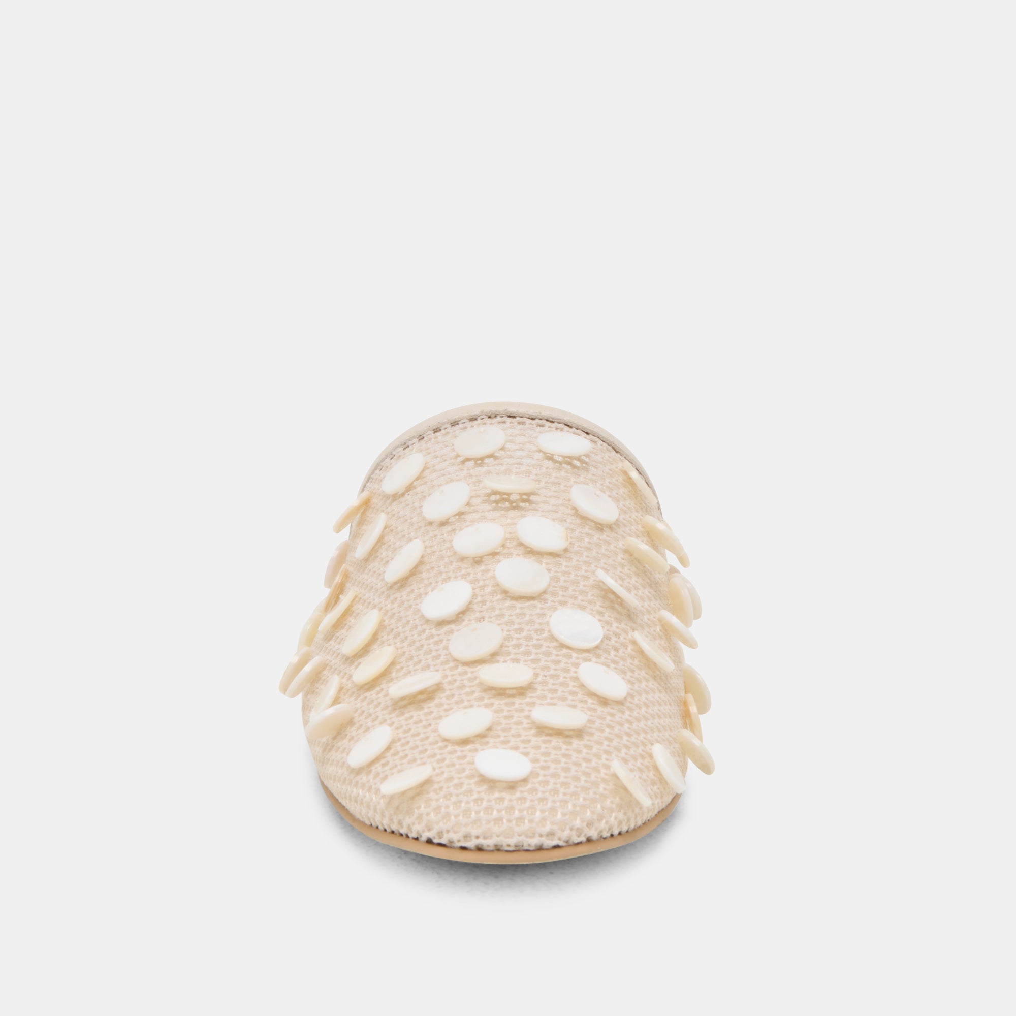 ROVA BEAD FLATS IVORY DISC MESH - Women's Fashion Sandals for Summer, Beach, and Casual Outings