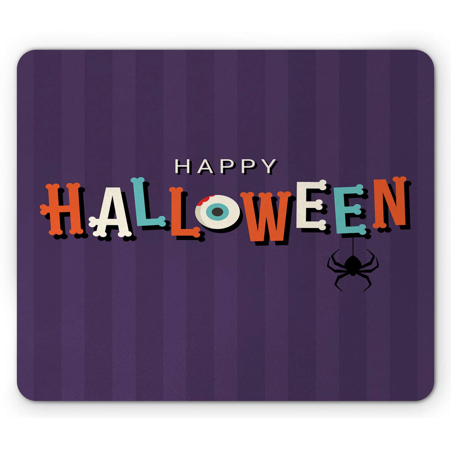 Ambesonne Halloween Mouse Pad - Spooky Bone Letters, Eye & Spider Design on Striped Backdrop - Non-Slip Rubber Gaming Mousepad (Standard Size, Quartz Multicolor) - Perfect for Office, Gaming & Halloween Decor