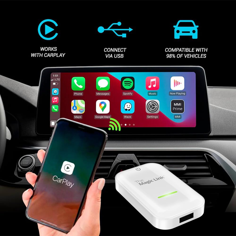 Original Wireless CarPlay Adapter - Magic Link Dongle for iPhone | Convert Wired to Wireless CarPlay | Seamless Wireless Control | Compatible with US Cars | White | Perfect for Commuting, Road Trips & Hands-Free Driving