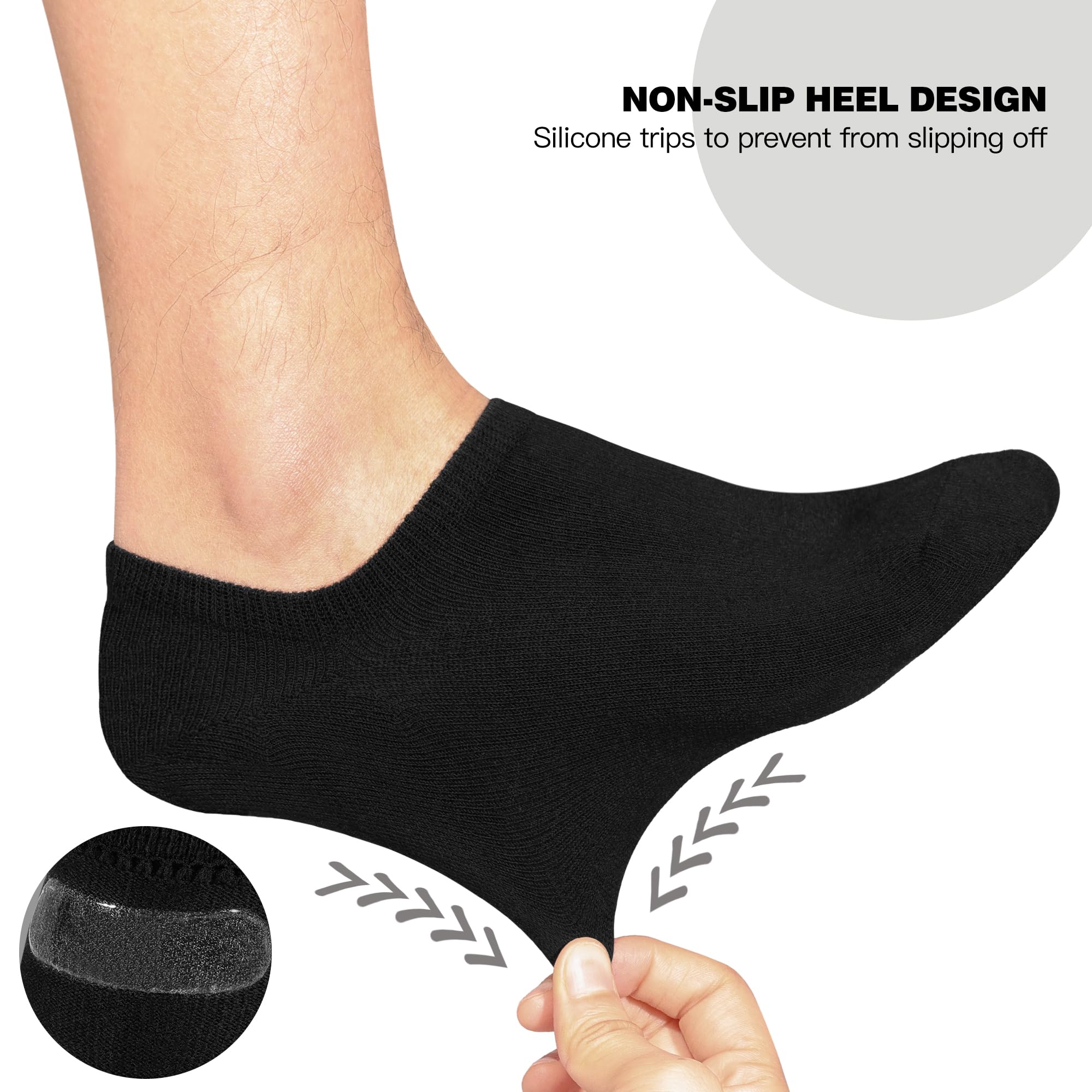 YOJOOM Men's No Show Trainer Socks - Pack of 6-9/9-12 Pairs, Low Cut Invisible Socks with Non-Slip Silicone Stripes for Running, Gym & Casual Wear