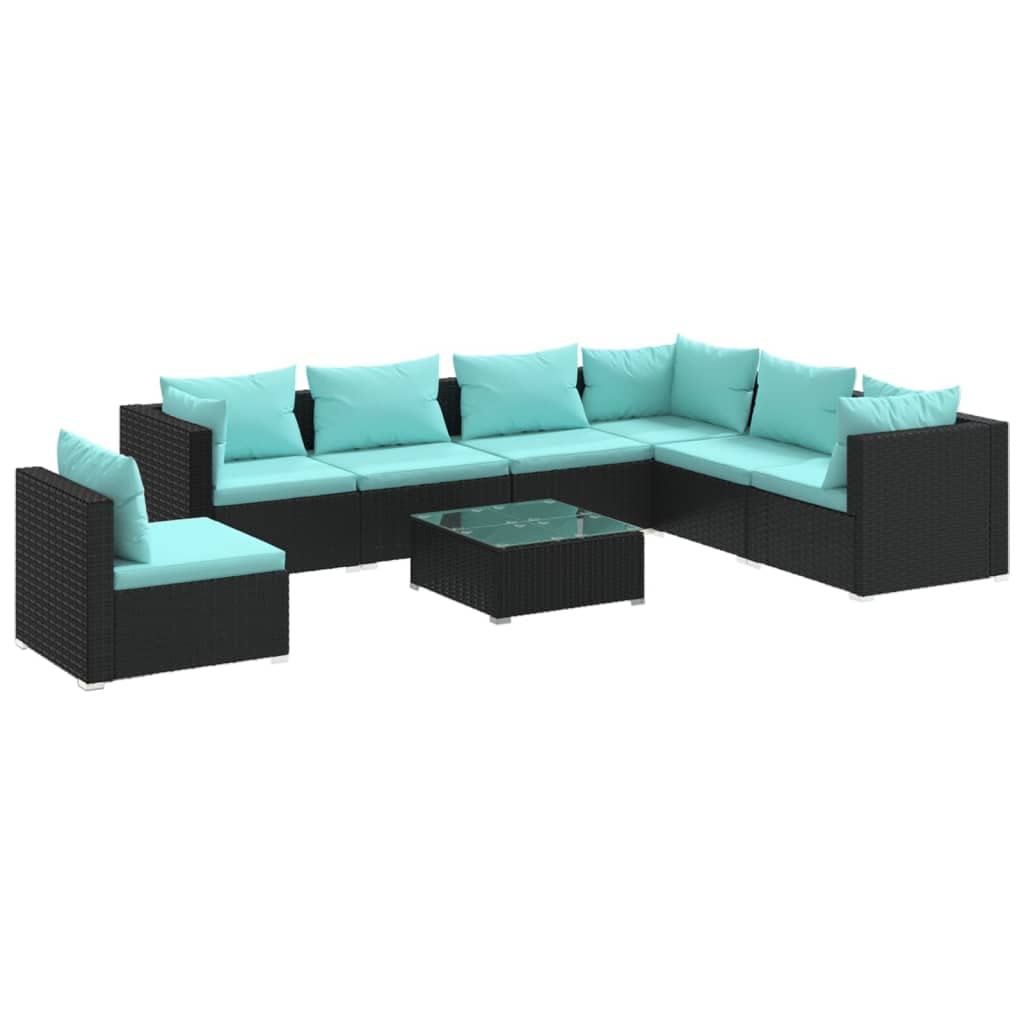 vidaXL 8-Piece Patio Lounge Set - Weather-Resistant Poly Rattan Outdoor Furniture with Powder-Coated Steel Frame, Modular Design & Comfortable Cushions - Includes Coffee Table for Backyard, Garden or Poolside Relaxation