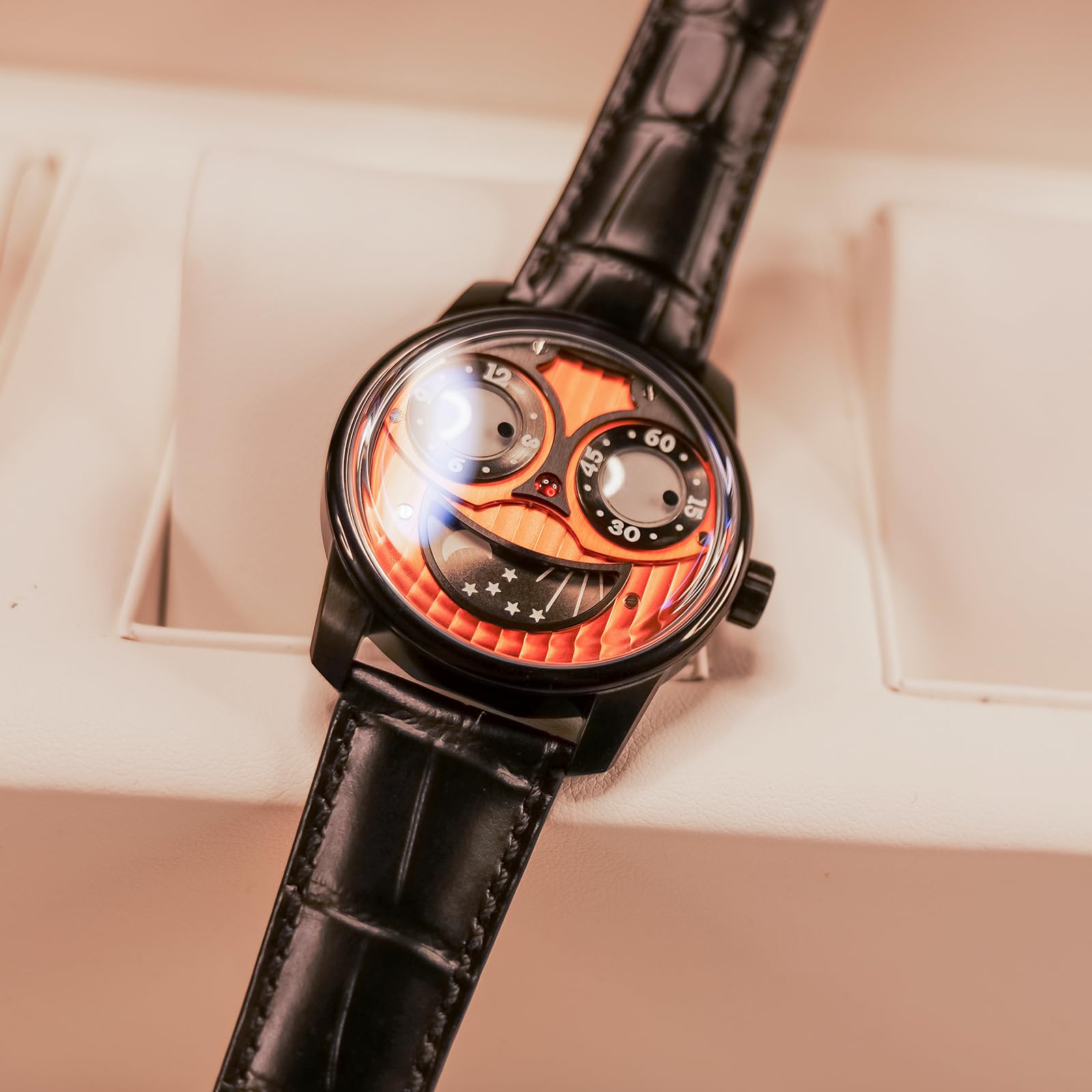 Men's Joker Themed Big Dial Mechanical Wristwatch - Leather Strap, Waterproof, Sporty Design - Perfect for Casual Wear, Cosplay & Gift Giving