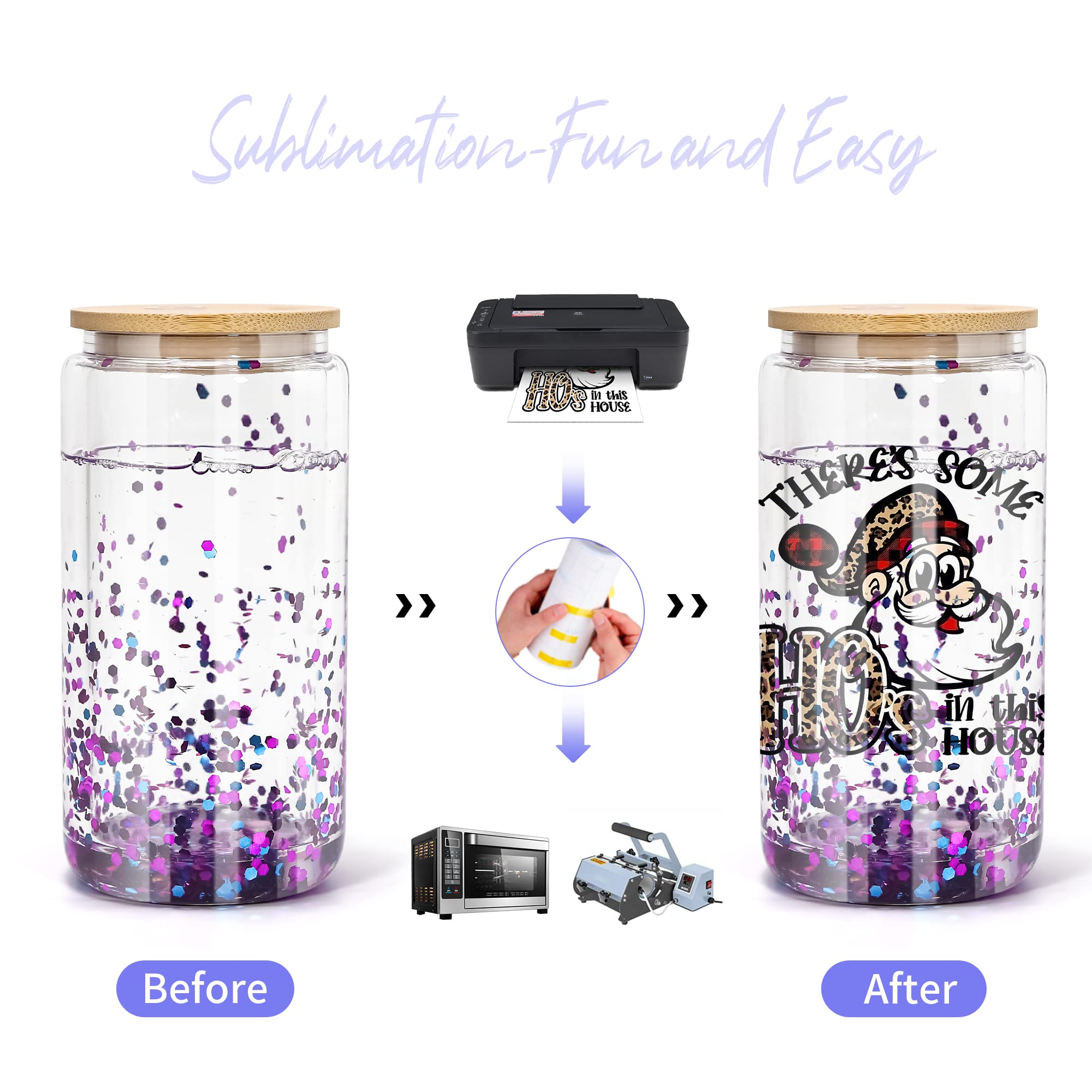 AGH 16oz Sublimation Snow Globe Glass Tumbler Blanks - 25 Pack Double Wall Clear Glass Cups with Bamboo Lids & Glass Straws - DIY Sublimation Beer Can Glasses for Custom Designs, Parties & Gifts - Pre-Drilled Holes for Easy Snowglobe Crafting