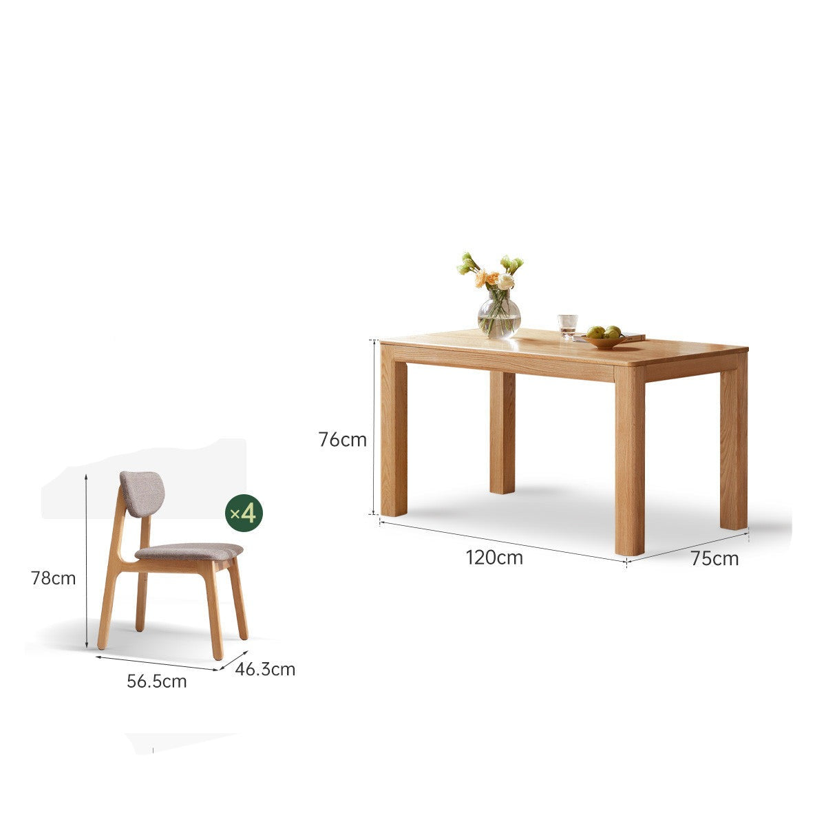 Solid Oak Wood Dining Table - Simple Modern Design for Kitchen, Dining Room & Small Spaces