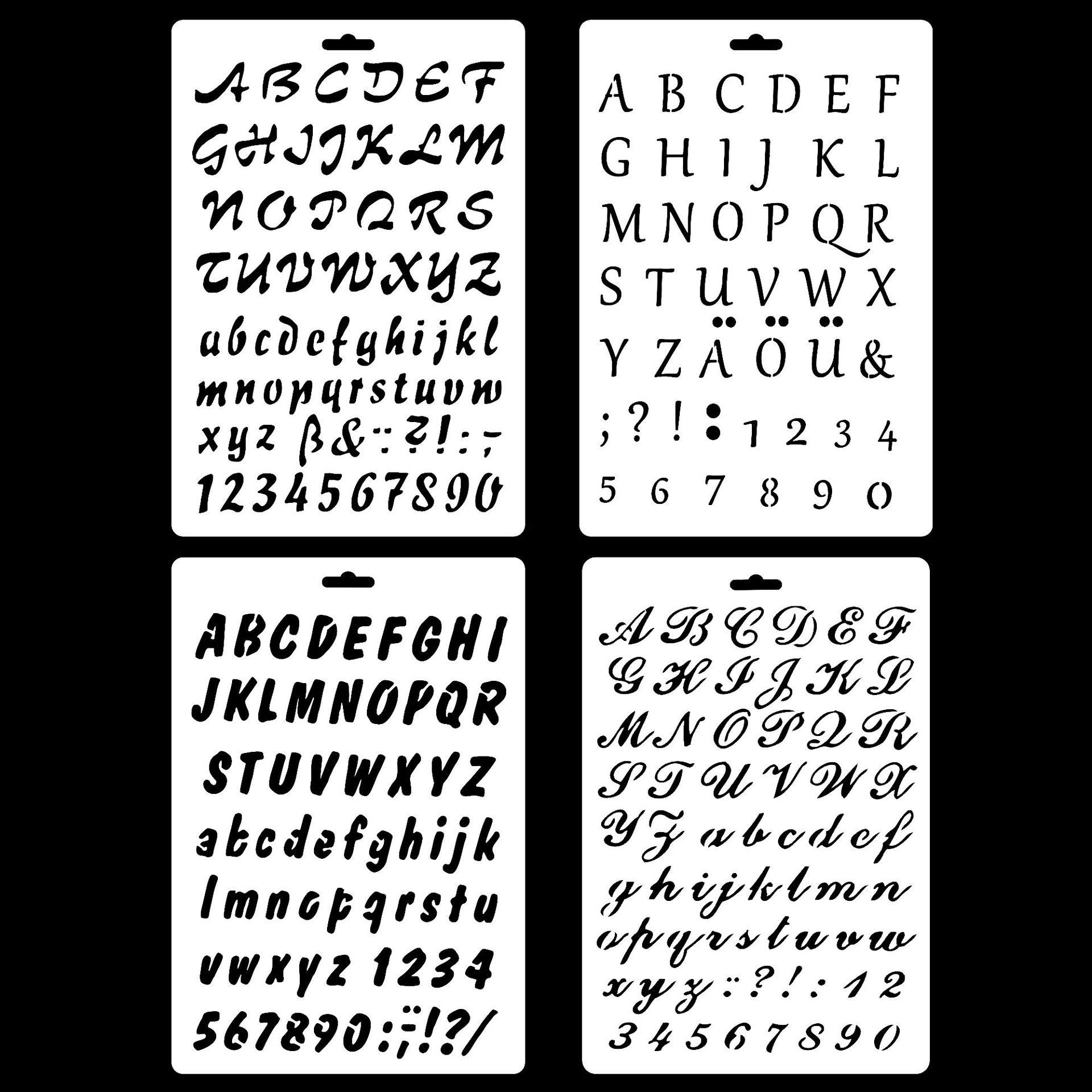 4Pcs A4 Alphabet English Letter Stencils for DIY Painting, Scrapbooking, Coloring & Embossing - Perfect for Card Making, Album Decor, and Craft Projects