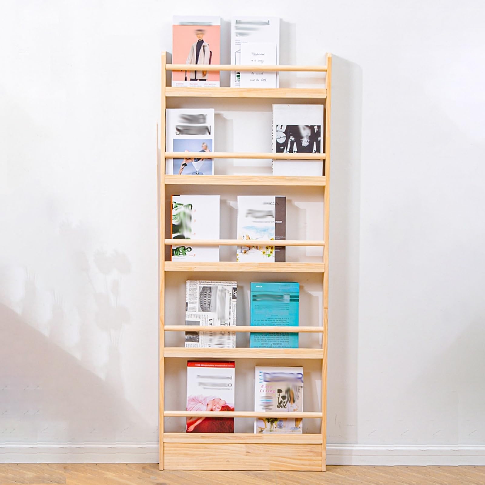 Wooden Floor Standing Magazine Rack - Space Saving Brochure Holder for Home & Office - Organize Books, Newspapers, Tablets in Corners (80x144.5cm/31.5x56.9in) - Perfect for Living Rooms, Waiting Areas & Reception Spaces