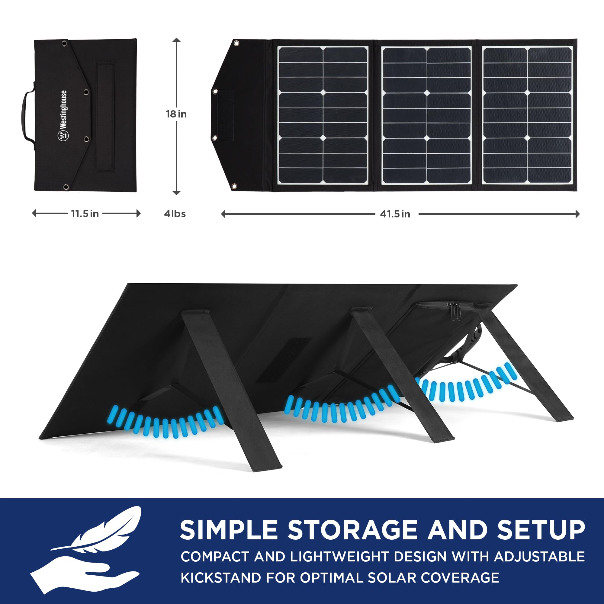 Westinghouse 60W Portable Solar Panel with QC 3.0 USB & USB-C Ports | Charger for Power Stations, iPhone, iPad, Laptops | Outdoor, Camping, RV, Travel, Emergency Power Supply | Compact & Lightweight for Backpacking, Hiking, and Off-Grid Adventures