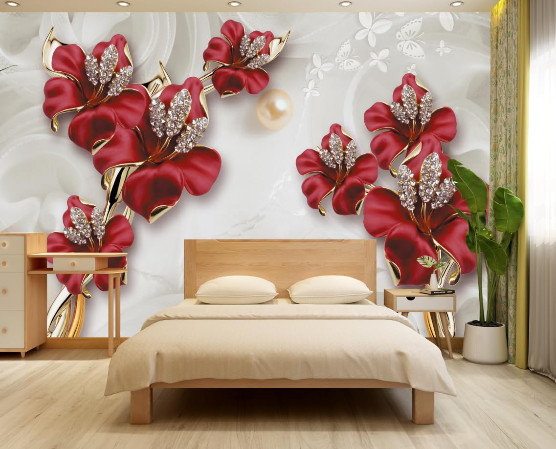 FLFK 3D Flower Jewelry Peel and Stick Wallpaper - Self-Adhesive Wall Mural for Living Room, Bedroom Decor - 141.7x98.4 Inches - Perfect for Home Renovation, Accent Walls & DIY Interior Design Projects