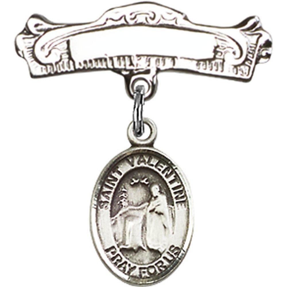 Sterling Silver Baby Badge with St. Valentine of Rome Charm - Arched Polished Pin (7/8