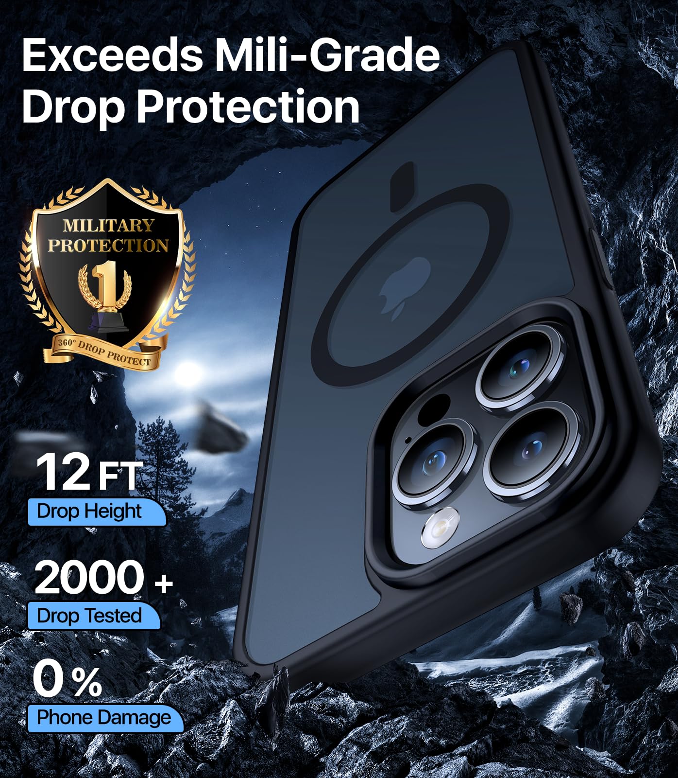 Magnetic iPhone 15 Pro Max Case - Military-Grade Shockproof Protective Cover with Slim Translucent Matte Design | Compatible with MagSafe | Perfect for Everyday Use, Travel & Outdoor Activities (Black)