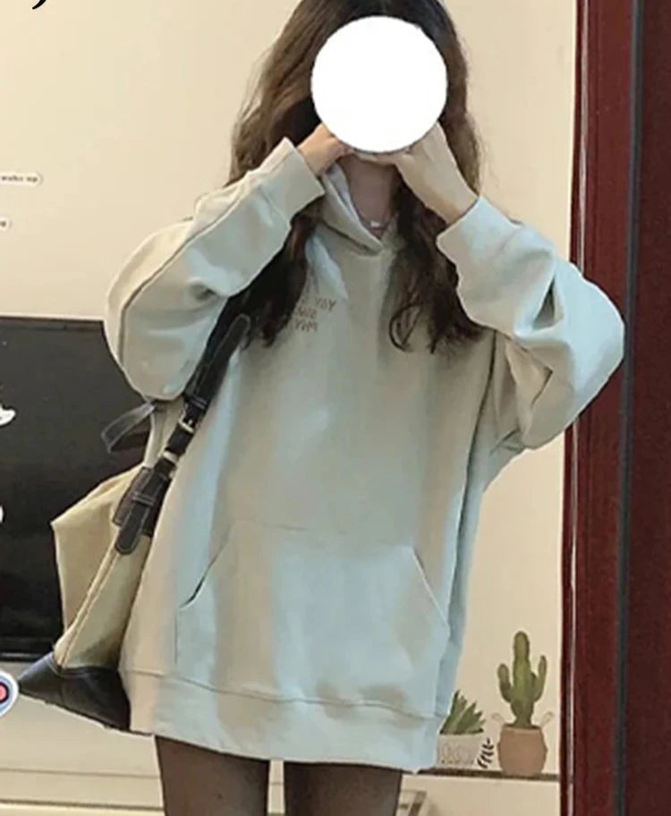 Stylish Apricot Printed Hoodie for Women - Loose Fit Casual Pullover with Hood - Pure Color Fashion Hooded Sweatshirt - Perfect for Office, Autumn Outfits & Everyday Wear