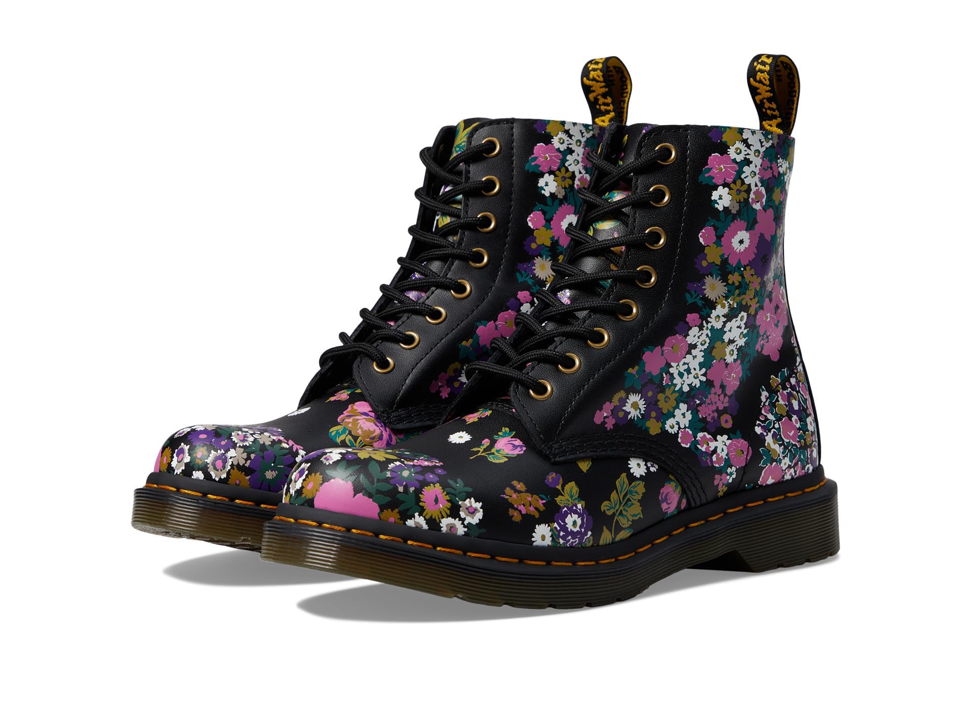 Dr. Martens 1460 Pascal Black/Multi Leather Boots - UK 4 (US Women's 6) - Vintage Style Ankle Boots for Women - Perfect for Casual Wear, Street Fashion & Punk Style Outfits