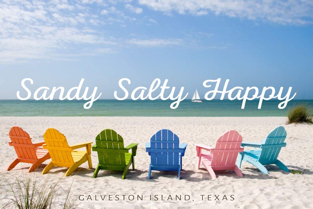 Galveston Island TX Colorful Beach Chairs Wall Art Print - 9x12 Coastal Home Decor for Living Room, Bedroom & Office