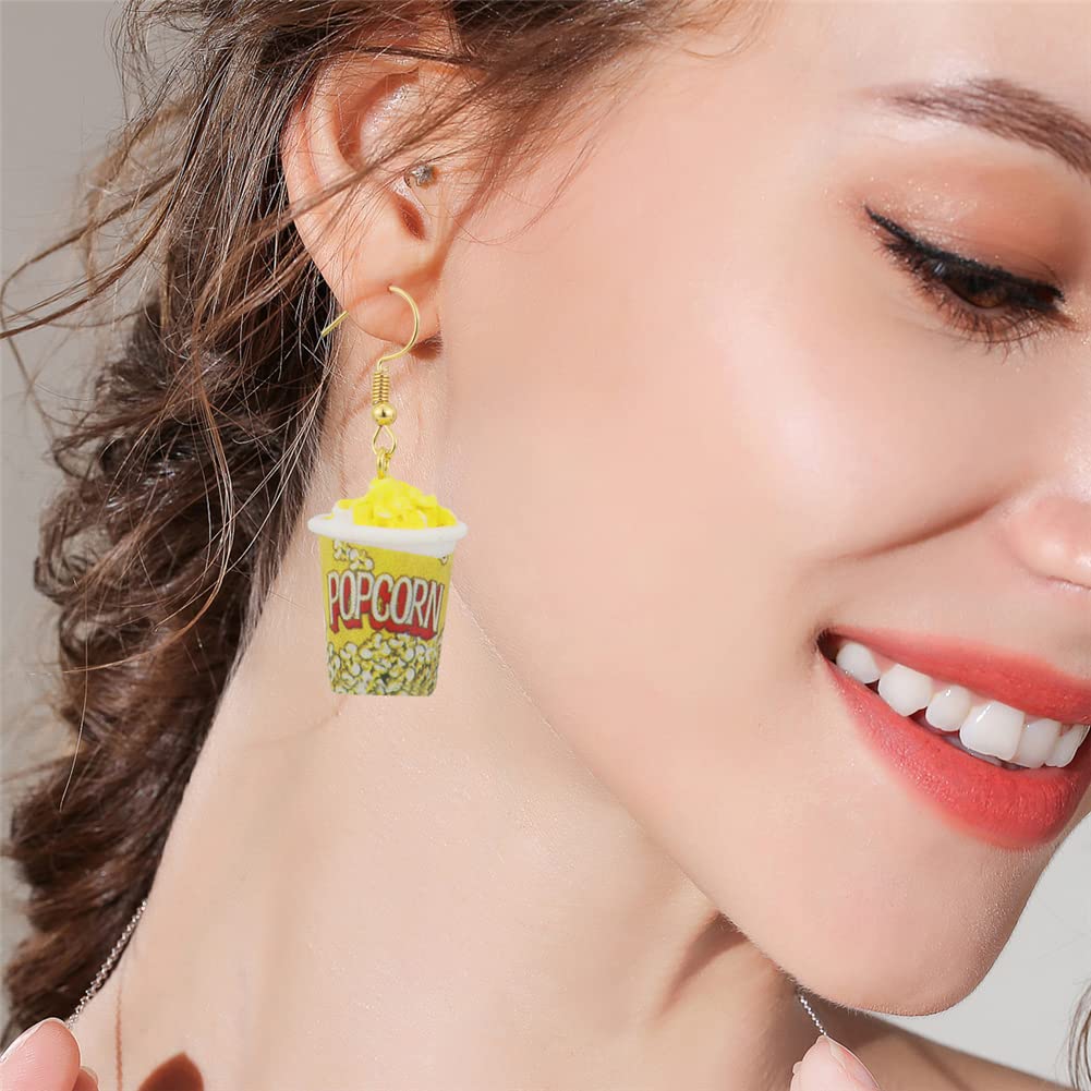 Handmade Resin Popcorn Earrings - Cute Cartoon Food Drop Earrings for Girls, Fun Gift Idea for Movie Nights & Snack Lovers