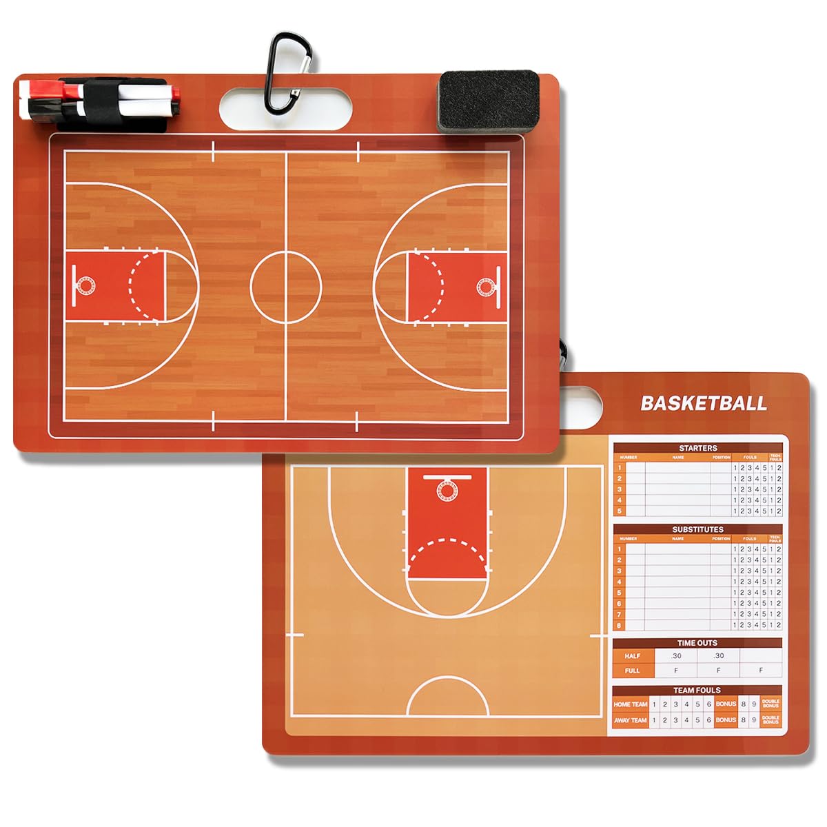 1NMORE Basketball Dry Erase Clipboard - Double Sided Coaching Board with Markers for Basketball Practice