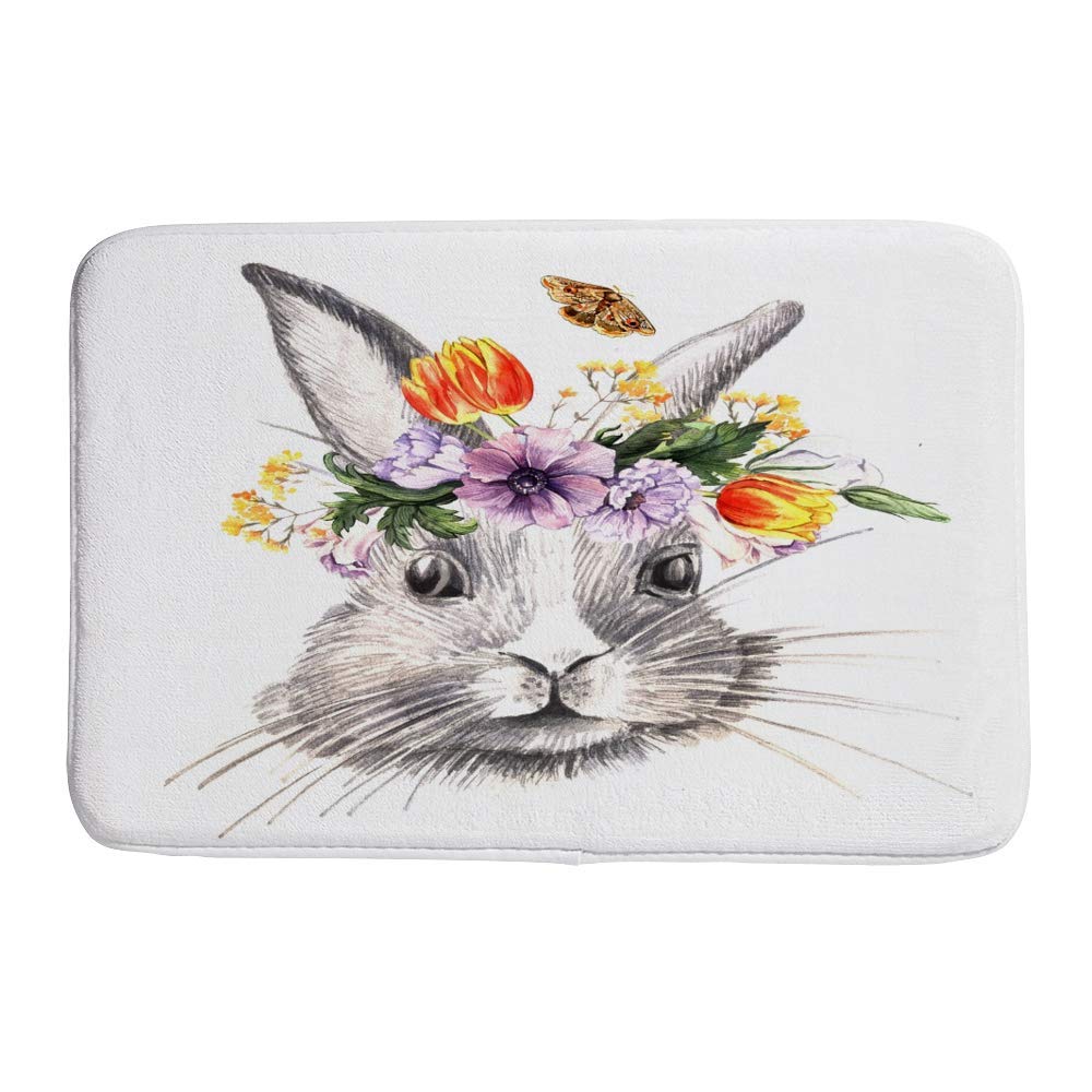 Non-Slip Watercolor Easter Bunny Bathroom Rug - Coral Fleece Shower Mat with High Absorption, Soft & Cozy Tub Mat for Bathroom, Indoor/Outdoor Use - Perfect for Easter Decor, Bathroom Safety & Home Comfort