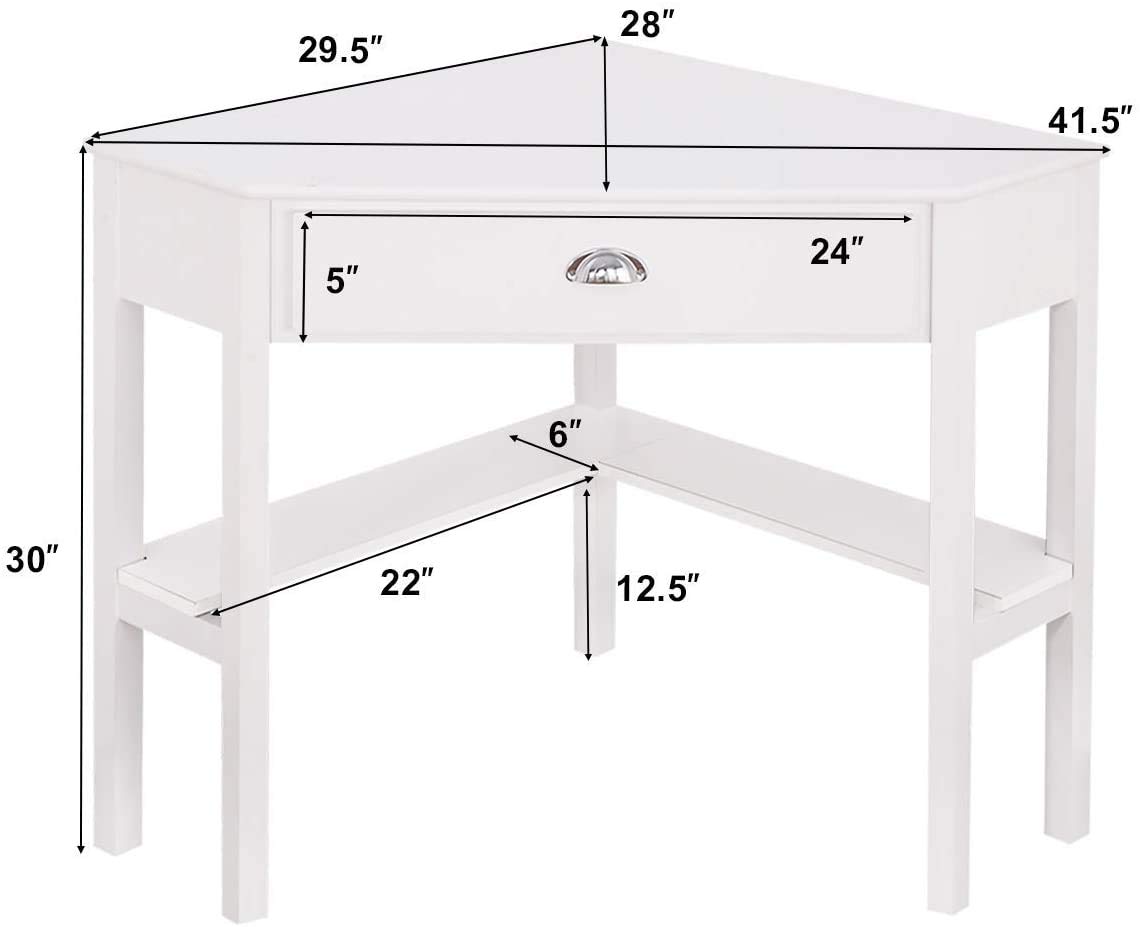 LDAILY White Corner Desk - Compact Triangle Makeup Vanity & Writing Desk with Storage Shelves & Drawer, Space-Saving Computer Desk for Small Bedroom, Home Office | Perfect for Makeup, Study, Work & Home Office Organization