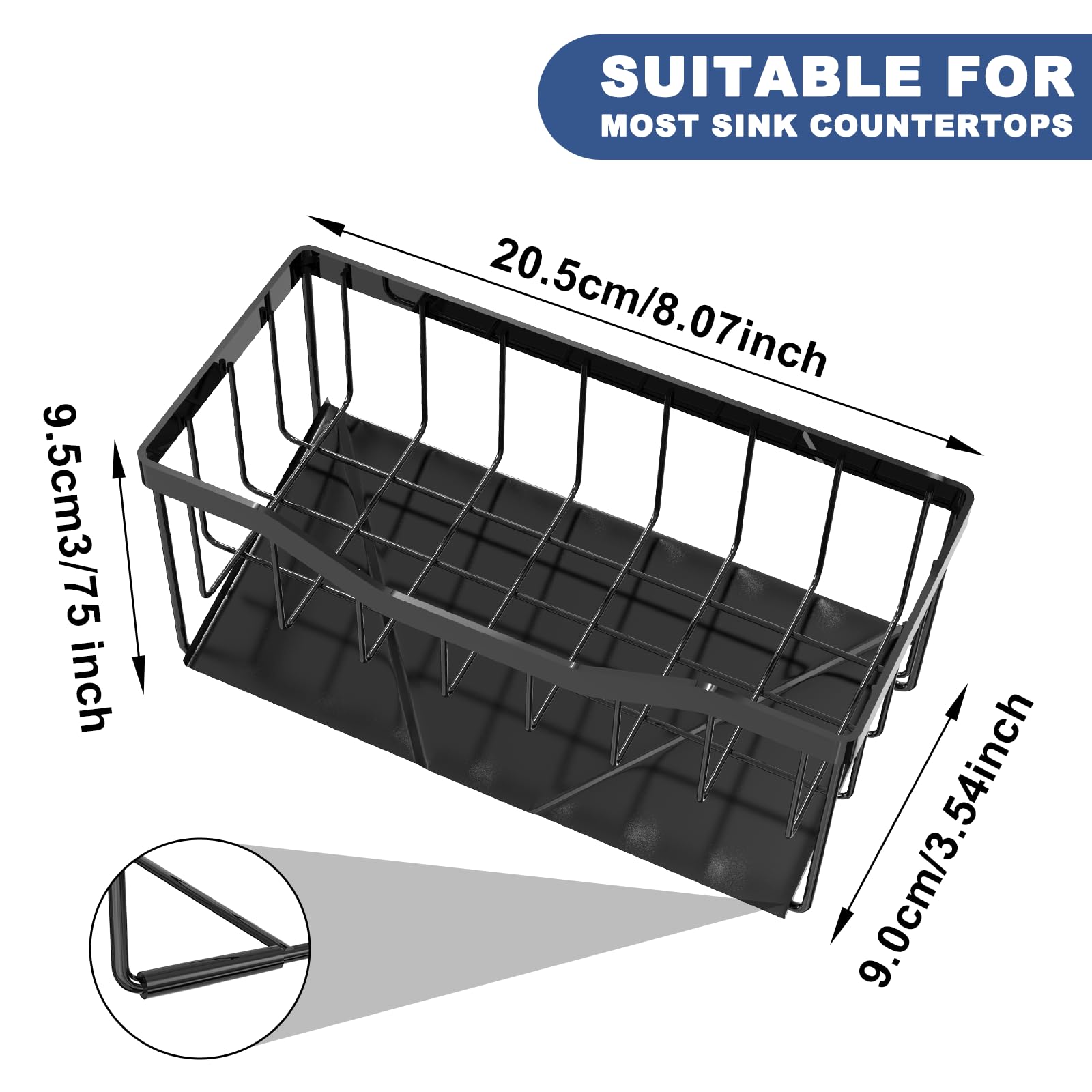 Self-Draining Sponge Holder for Kitchen Sink - Auto Drain Tray, Sink Caddy Organizer, Dish Soap Sponge Caddy for Counter - Perfect for Kitchen, Bathroom & Utility Sink Organization