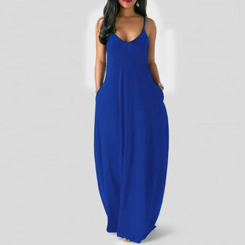 Sexy Deep V Neck Sling Dress for Women - Summer Solid Color Casual & Party Wear -欧美跨境新款