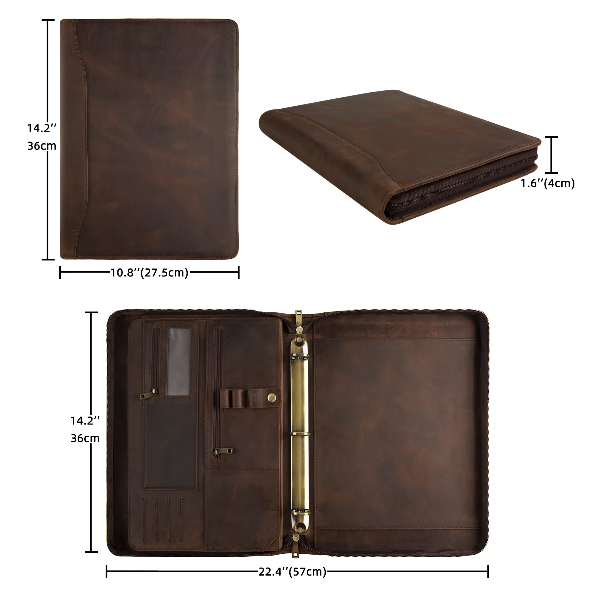 Custom Engraved Leather Portfolio for Men & Women - Personalized 3 Ring Binder Business Padfolio (Dark Khaki) - Perfect for Corporate Gifts, Client Presentations & Professional Meetings