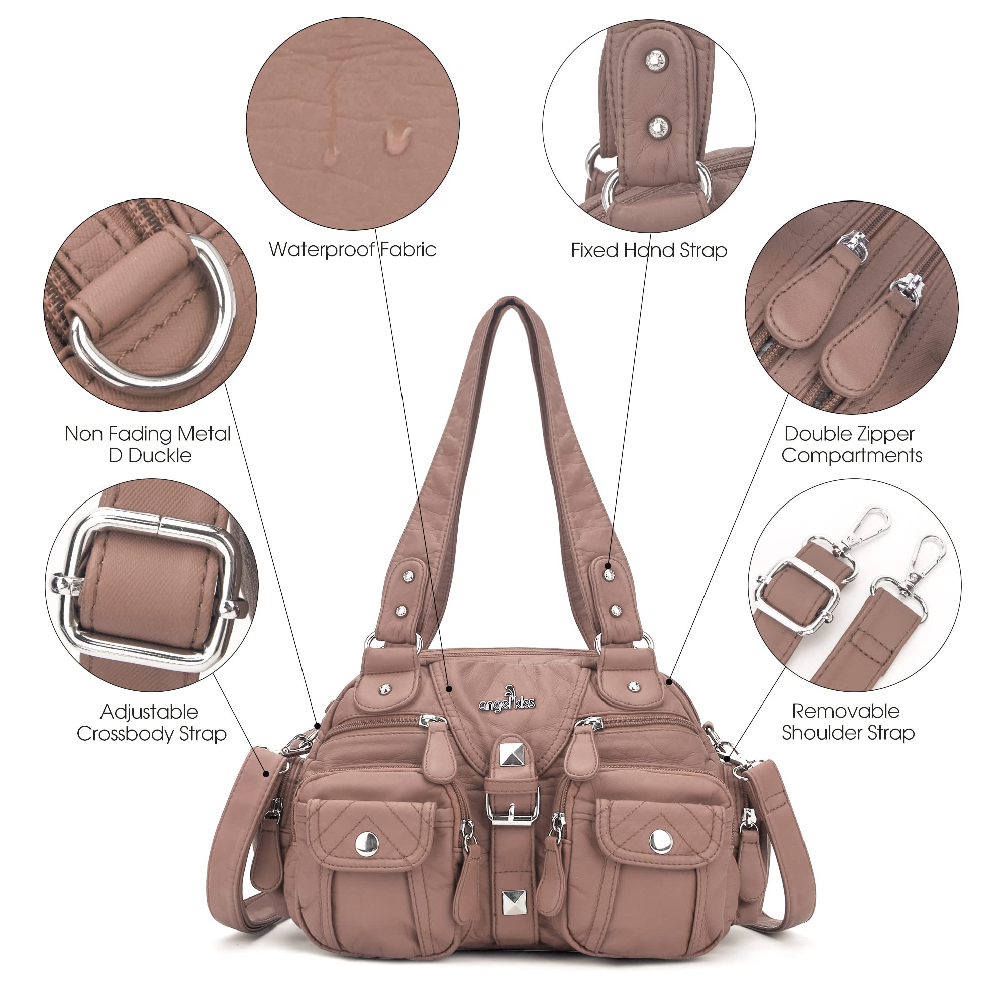 Angel Kiss Women's Hobo Crossbody Shoulder Bag - Multipocket Soft Leather Handbag with Removable Strap | Perfect for Work, Travel & Everyday Use