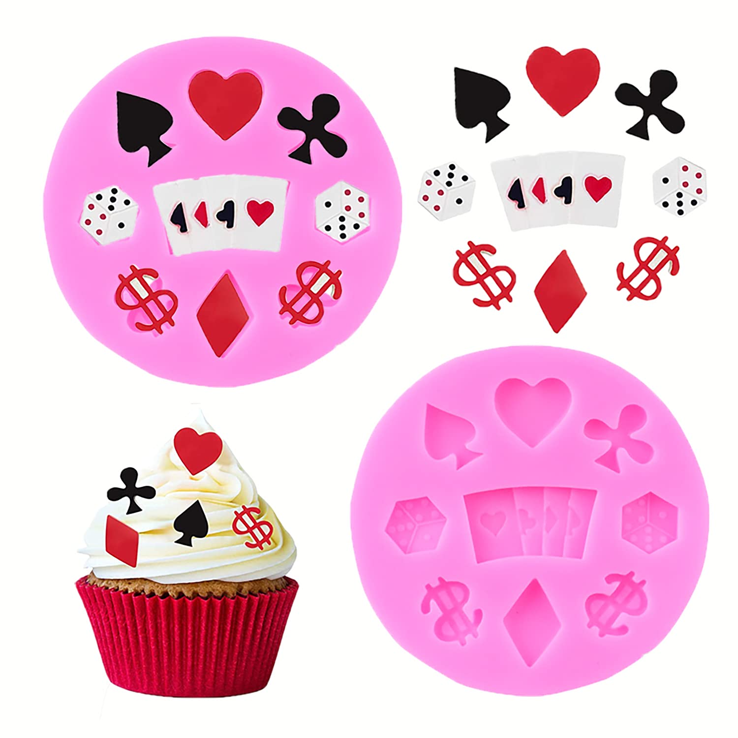 2Pcs Poker-Themed Silicone Molds Set for DIY - Non-Stick Fondant, Chocolate, Candy, Soap, Resin Crafts - Perfect for Cake Decorating, Desserts, Ice Cubes & Party Favors - Ideal for Home Baking, Gift Making & Casino Night Decorations