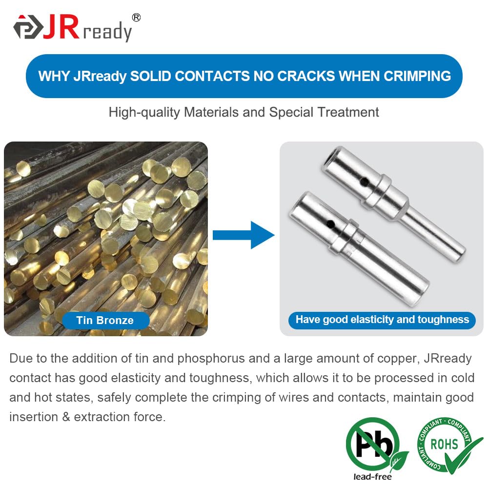 JRready Deutsch Connector Pins and Sockets - 40 Pairs Solid Contacts Size 12 (ST6280) - Male Pins 0460-204-12141 & Female Pins 0462-203-12141 - DTP Connector Terminals for 12-16AWG Wires - Ideal for Automotive, Marine, and Industrial Electrical Connections
