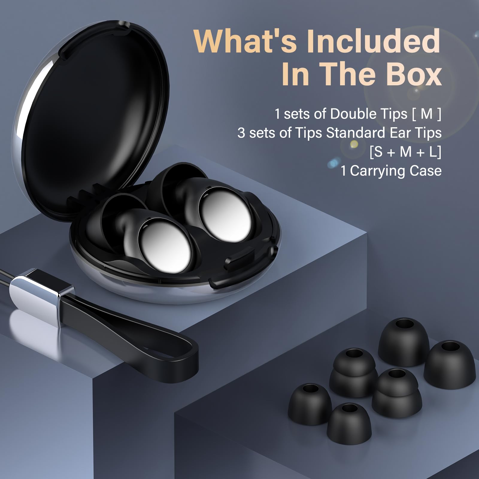 35dB Noise Reducing Silicone Ear Plugs - 4 Reusable Eartips & Travel Case Included - Clear Speech for Work, Study & Sleep - Black | Perfect for Office, Travel, Concerts & Nighttime Use