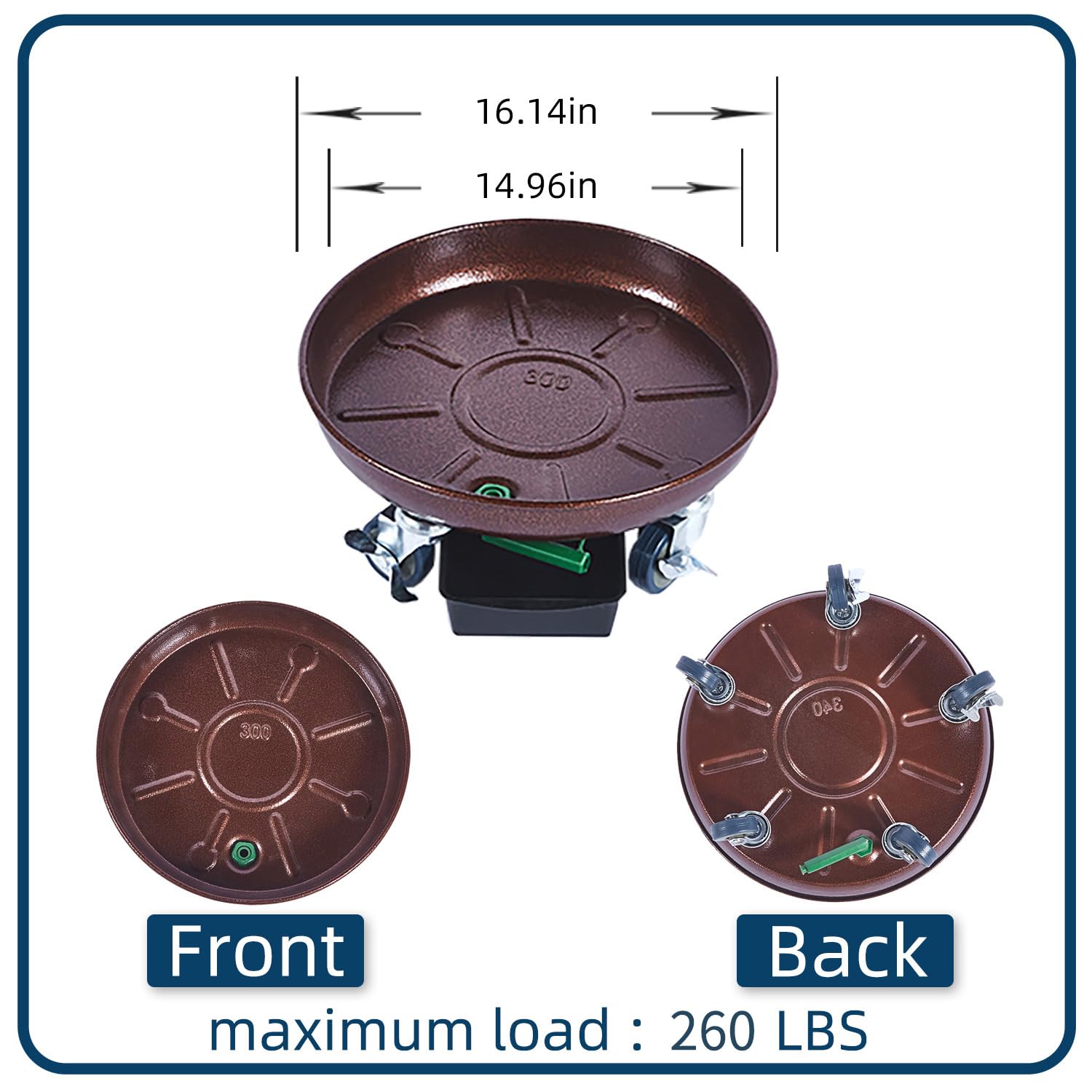 Heavy Duty Plant Caddy with Wheels & Drainage - 16 Inch Rolling Planter Stand for Indoor/Outdoor Plants - Sturdy Waterproof Garden Coaster with Saucer Tray (2 Pack) - Perfect for Moving Large Potted Plants on Patio, Deck or Greenhouse