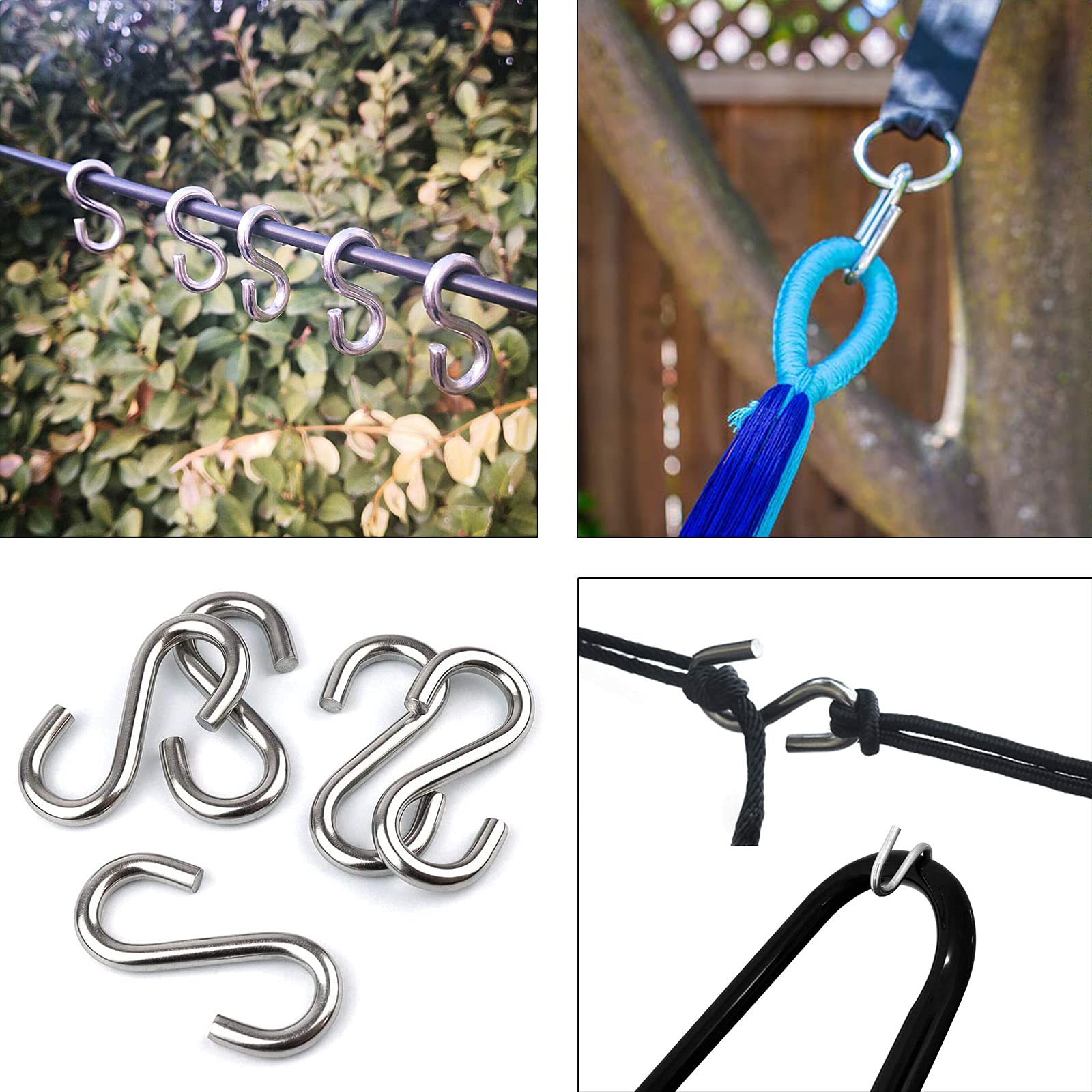 ABSOK 5-Pack Heavy Duty 304 Stainless Steel S Hooks - 3.2 Inch Long, 5/16 Inch Thick - Perfect for Hammocks, Swings, Garage Storage & Workshop Organization - Durable Hanging Solution for Home, Garden & Outdoor Use