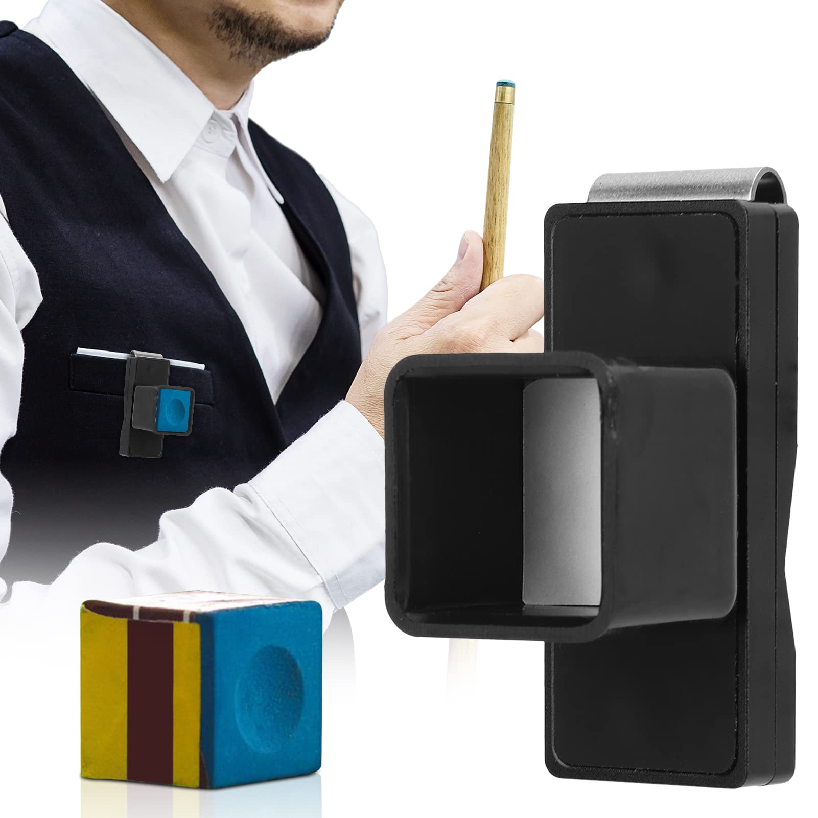 EVTSCAN Magnetic Billiard Cue Chalk Holder with Aluminum Belt Clip - Standard Square Chalk Cube Case for Pool, Snooker & Billiards Players - Perfect for Pool Halls, Home Game Rooms & Professional Tournaments