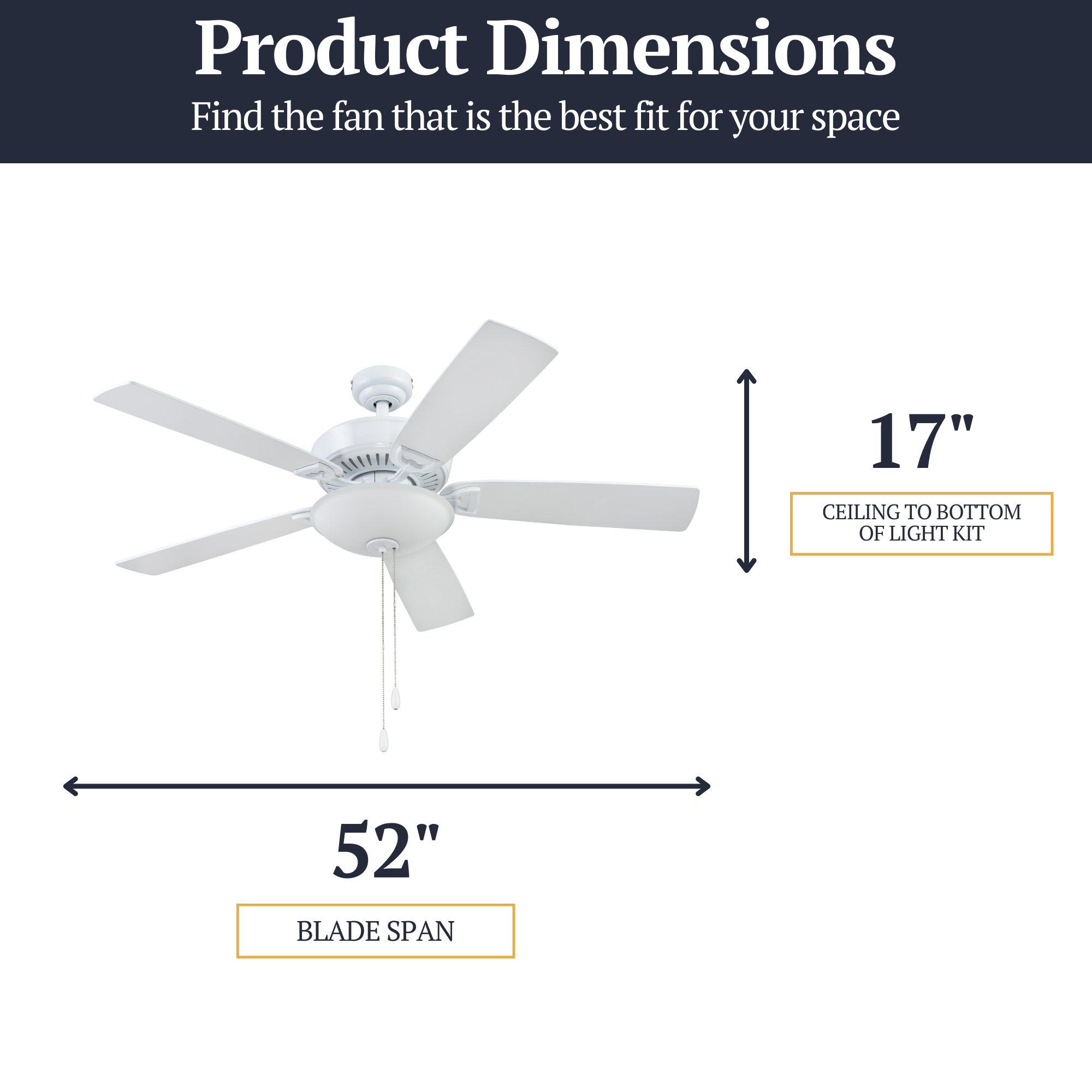 52 Inch White Montlake Ceiling Fan with Pull Chain - Perfect for Living Room, Bedroom, and Outdoor Patio Cooling