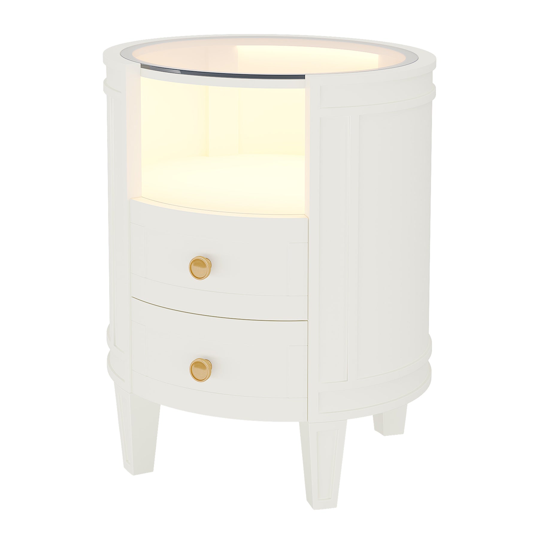 Modern 2-Drawer Nightstand with LED Light & Glass Tabletop - Stylish Bedside Table for Bedroom, Living Room, or Office Use