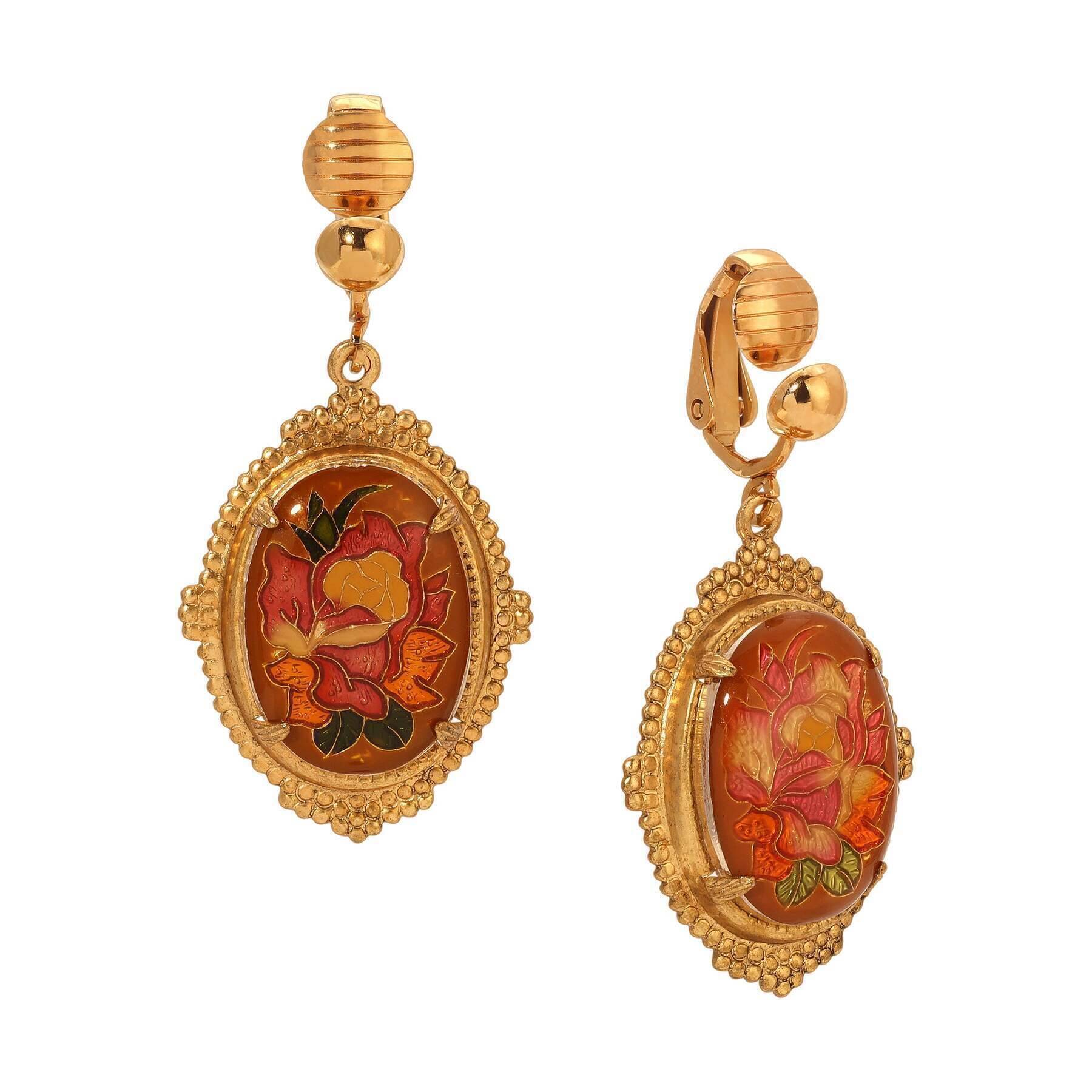 1928 Jewelry Classic Floral Oval Clip-On Earrings - Vintage Style Costume Jewelry for Women - Perfect for Weddings, Parties & Special Occasions
