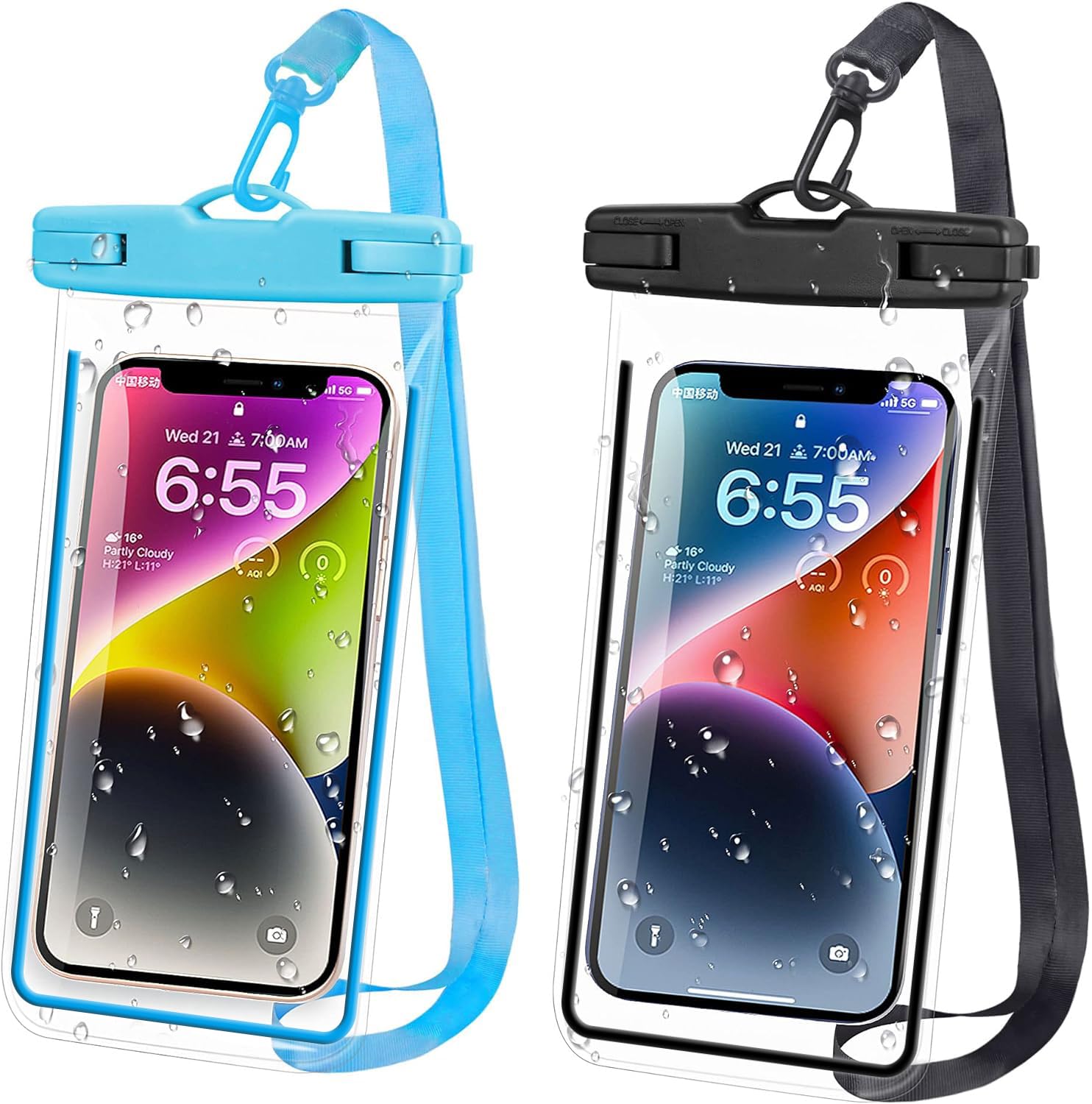 **Universal 2-Pack Waterproof Phone Case with Lanyard – Dry Bag Pouch for iPhone 15/14/13/12 Pro/XS Max/Plus/SE & Galaxy S24/LG (Up to 7.5