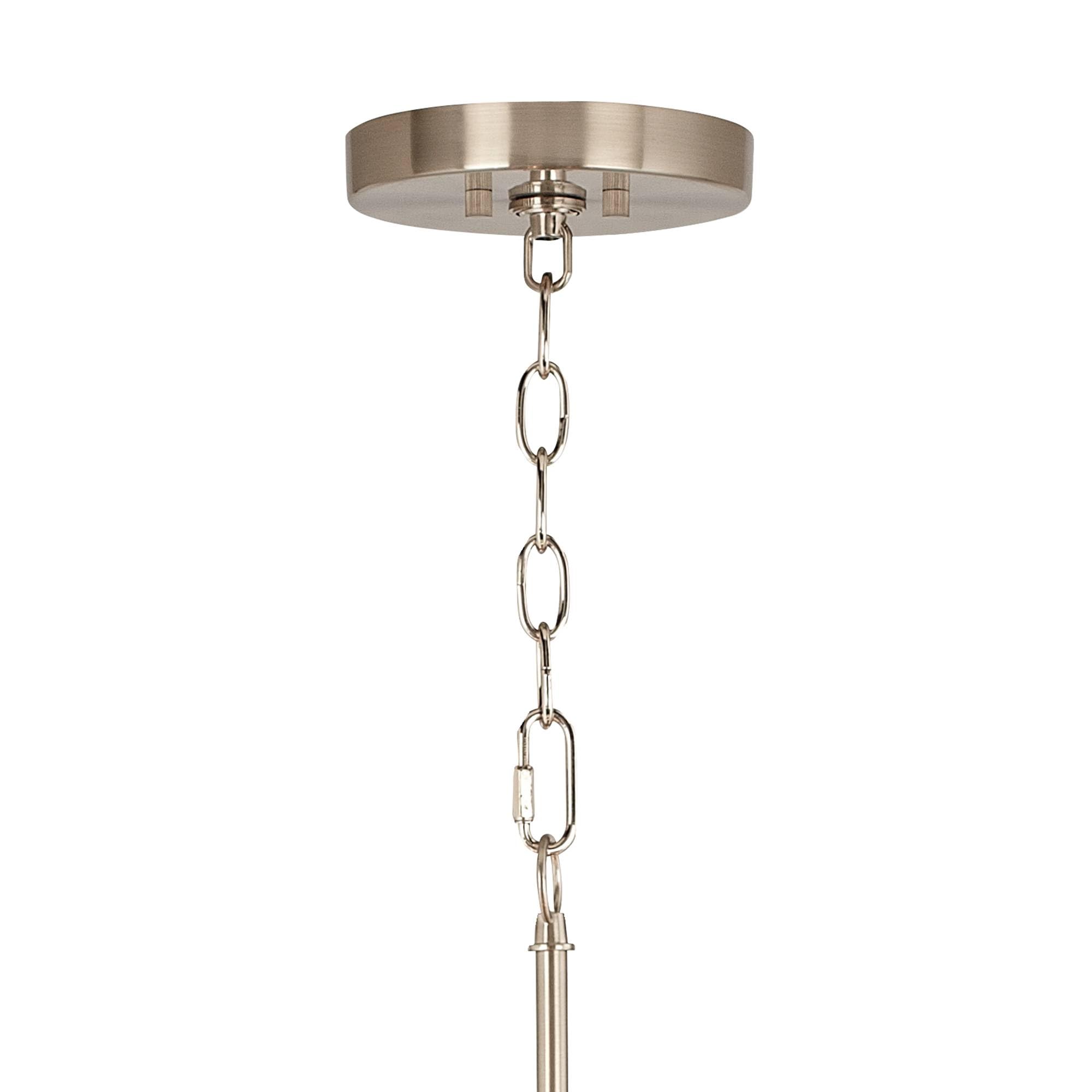 Spring Flowers Ava 6-Light Nickel Pendant Chandelier with Printed Fabric Shade - Modern Dining Room Lighting Fixture for Kitchen Island & Entryway