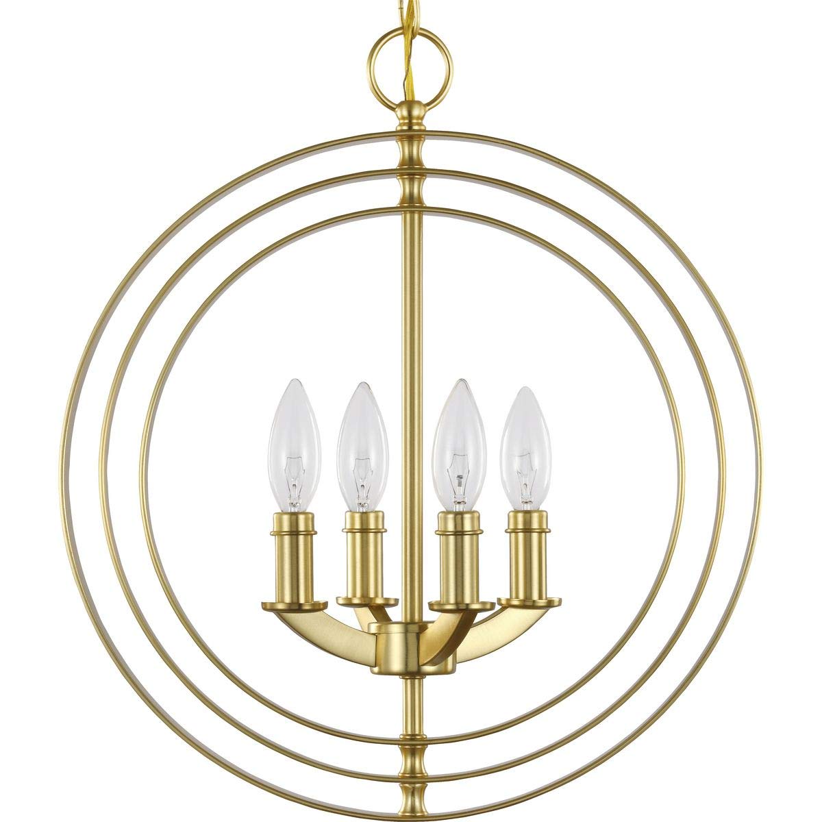 Equinox Collection 4-Light Satin Brass Pendant Light Fixture - Modern Traditional Sphere Chandelier for Dining Room, Kitchen Island, Foyer & Bedroom Lighting