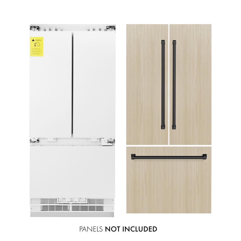 ZLINE Autograph Edition 36 Inch Panel Ready French Door Built-In Refrigerator - 19.6 cu ft Capacity, Bottom Freezer, Water Dispenser & Ice Maker, Matte Black Accents (RBIVZ 36 MB) - Perfect for Modern Kitchens and Open-Concept Homes