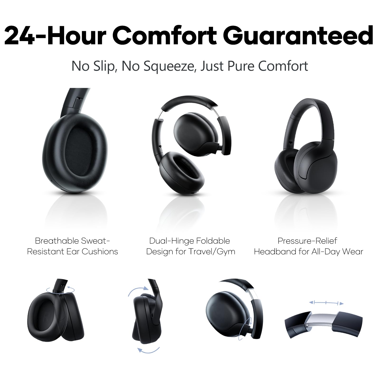 LINKLIKE Wireless Bluetooth Headphones with Active Noise Cancelling, Hi-Res Audio, 180H Playtime & Deep Bass - Over Ear Headphones with Memory Foam Cups & Touch Control for Home, Office, Gym, Travel (Perfect for Commuting, Workouts & Remote Work)