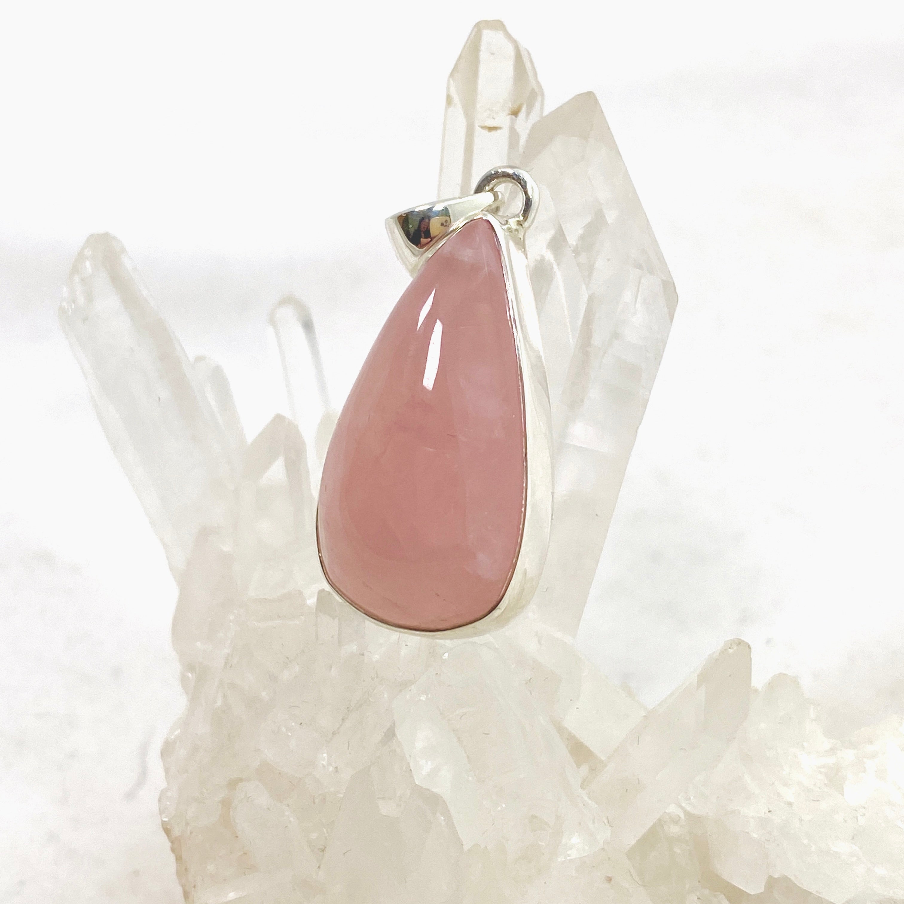 Rose Quartz Teardrop Cabochon Pendant Necklace KPGJ4690 - Healing Crystal Jewelry for Meditation, Yoga & Spiritual Balance