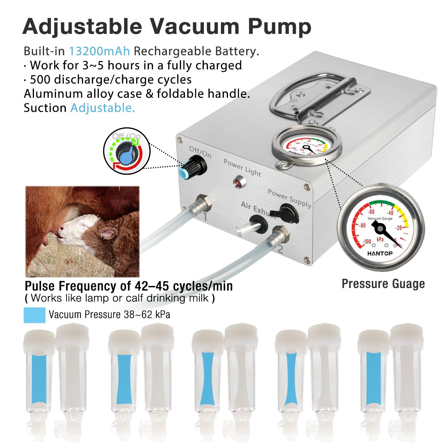 6L Goat Milking Machine - Rechargeable Adjustable Pulsation Vacuum Pump with Pressure Gauge, 304 Stainless Steel Bucket for Dairy Goats | Perfect for Small Farms & Homesteading