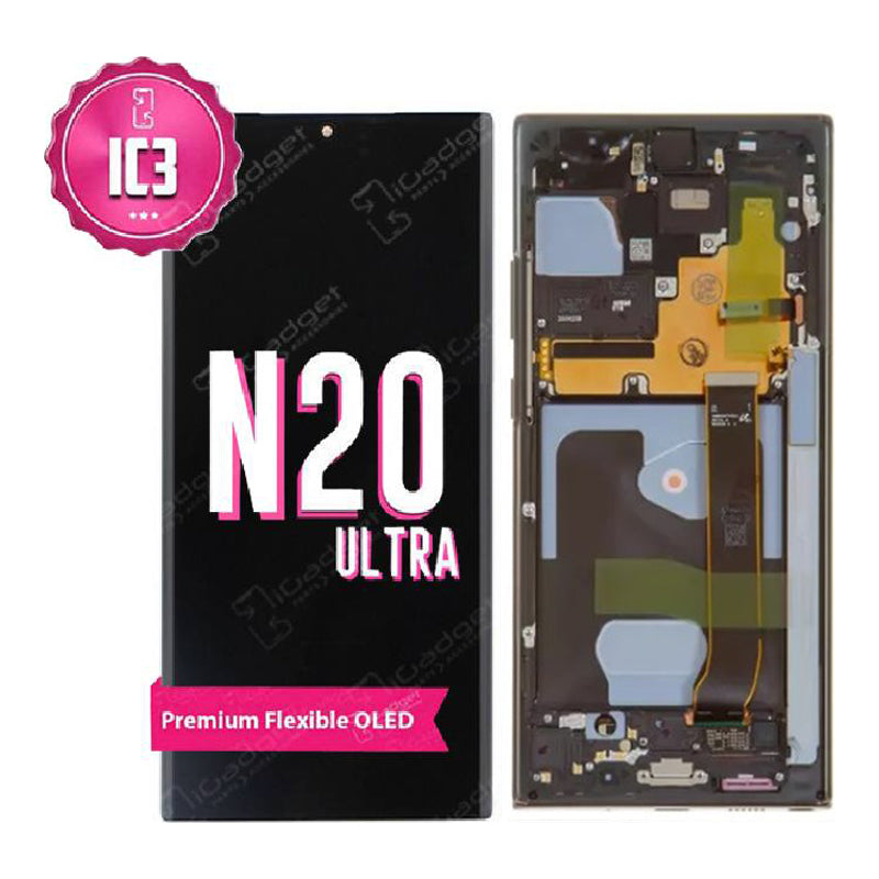 Samsung Galaxy Note 20 Ultra IC3 OLED Screen Replacement with Middle Frame - Premium Display Repair Kit for DIY Fix | Perfect for Cracked or Damaged Screens, Gaming & Professional Use
