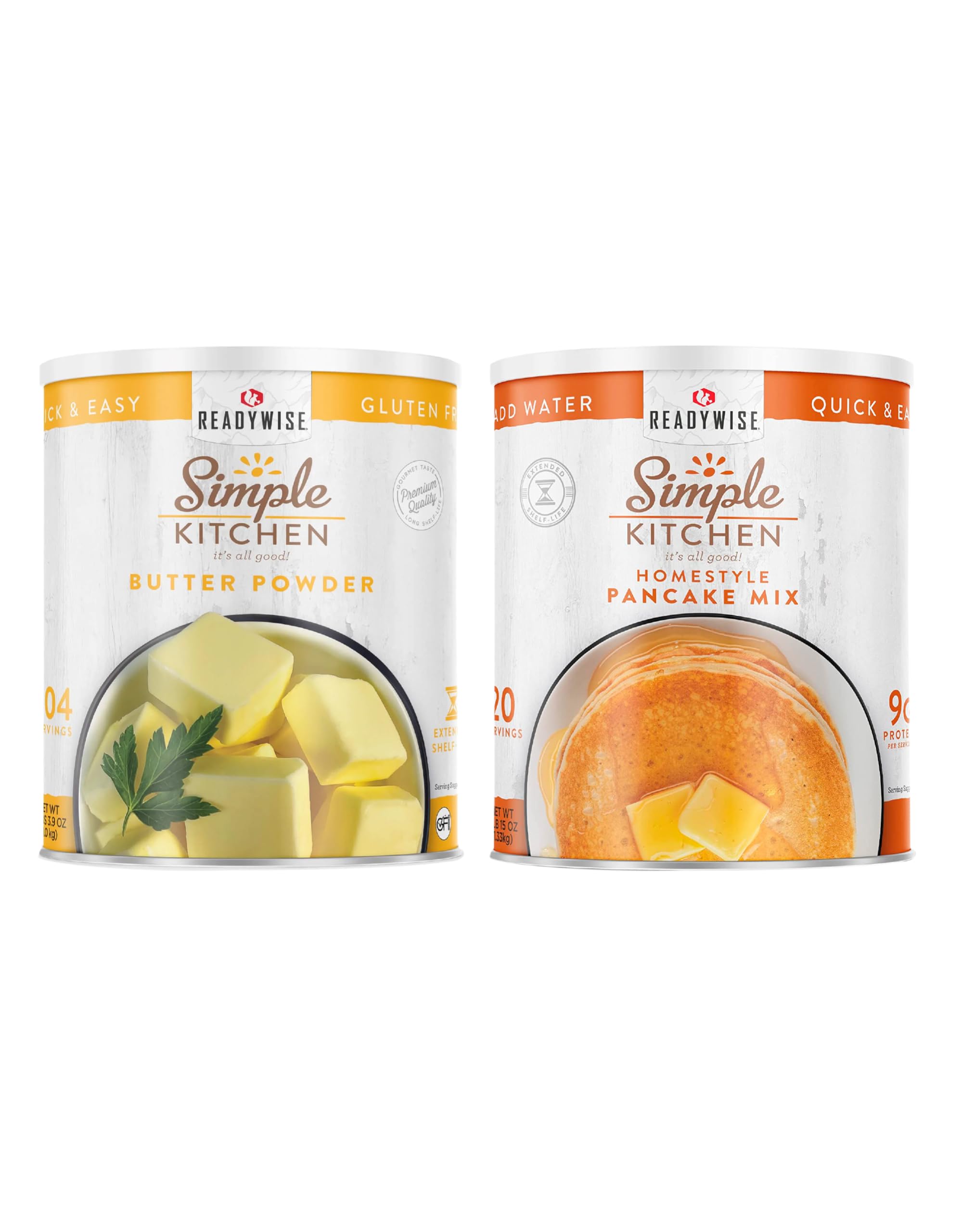 ReadyWise Simple Kitchen Pancake Mix & Butter Powder Bundle - 20 Servings Pancake Mix & 204 Servings Butter Powder | Emergency Food Supply, Healthy Dehydrated Breakfast for Camping, Hiking & Survival Preparedness