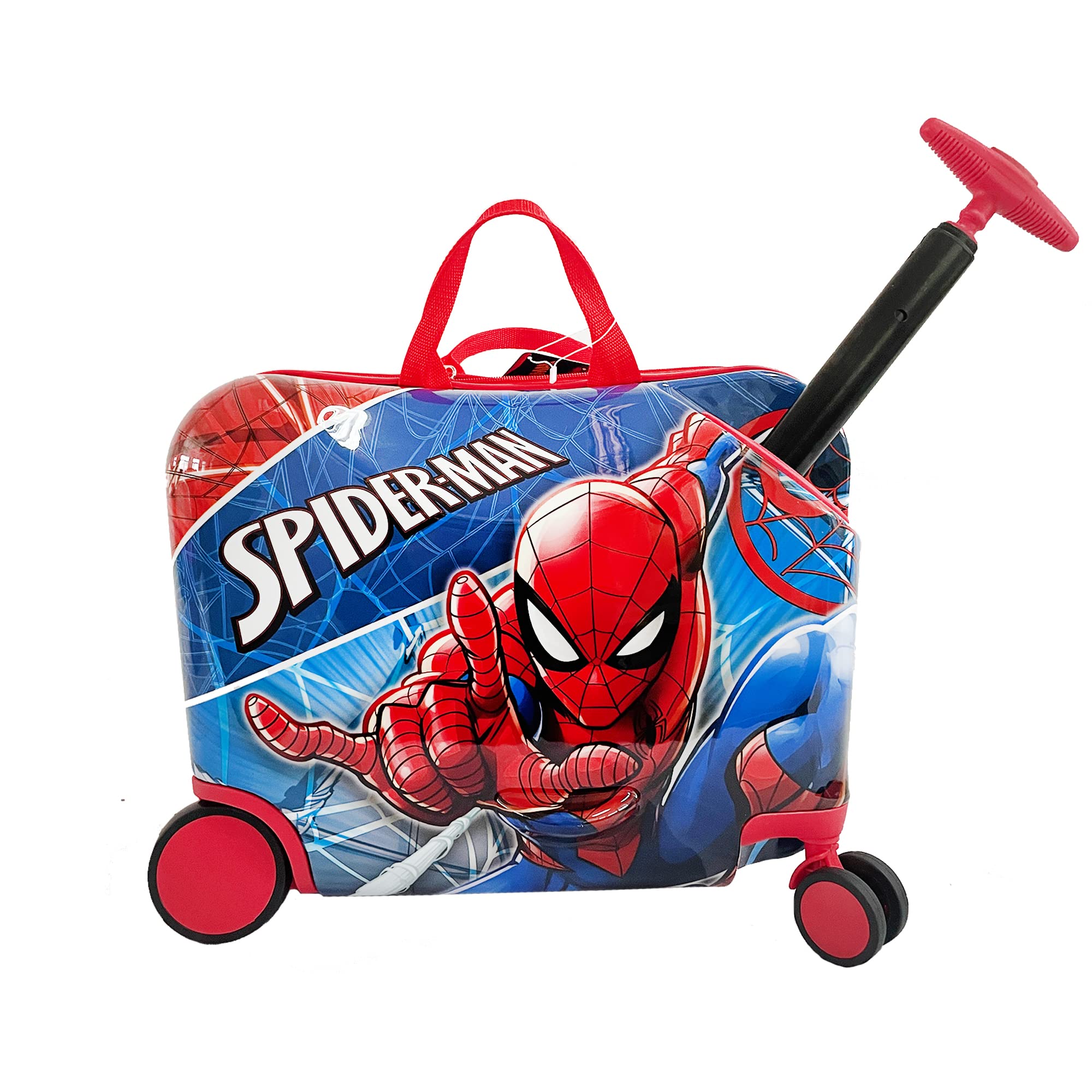 Spider-Man Kids Ride-On Suitcase - 18 Inch Lightweight Travel Luggage with Seat for Boys & Girls | Perfect for Airports, Theme Parks & Family Vacations