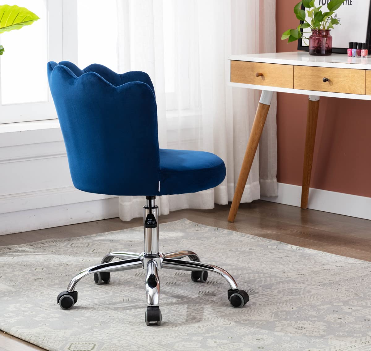 Velvet Home Office Chair - Adjustable Height Modern Desk Chair, Upholstered Swivel Computer Chair with Wheels for Living Room, Bedroom & Makeup Vanity | Ergonomic Workstation Seating for Remote Work & Beauty Routines