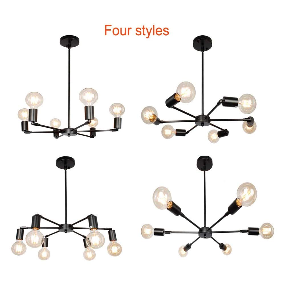 Farmhouse Chandelier 6-Light Black Industrial Ceiling Light - Semi-Recessed Wall Mounted Fixture for Dining Room, Bedroom & Hotel Decor - Modern Rustic Lighting for Home & Commercial Spaces