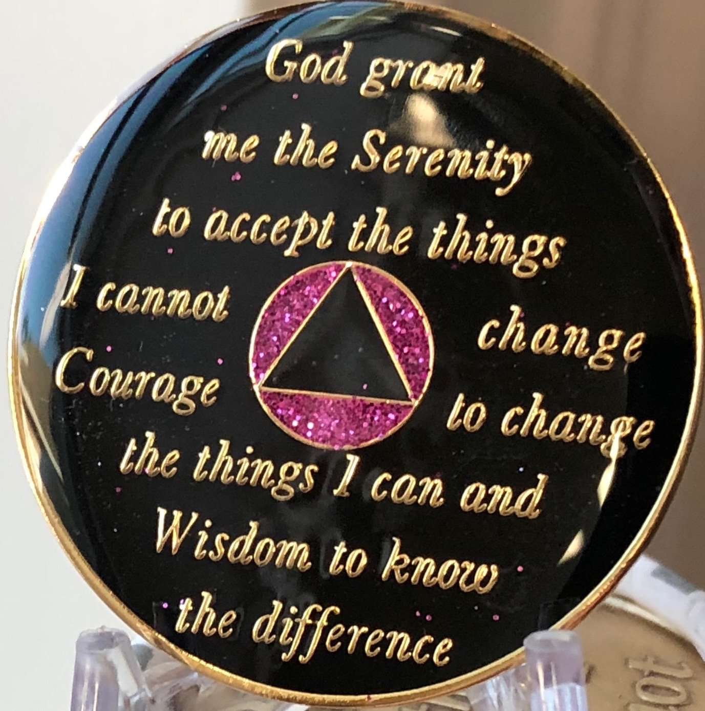 27 Year AA Medallion Glitter Pink Tri-Plate Chip XXVII - Commemorative Collectible for Anniversary Gifts, Special Events & Casino-Themed Parties