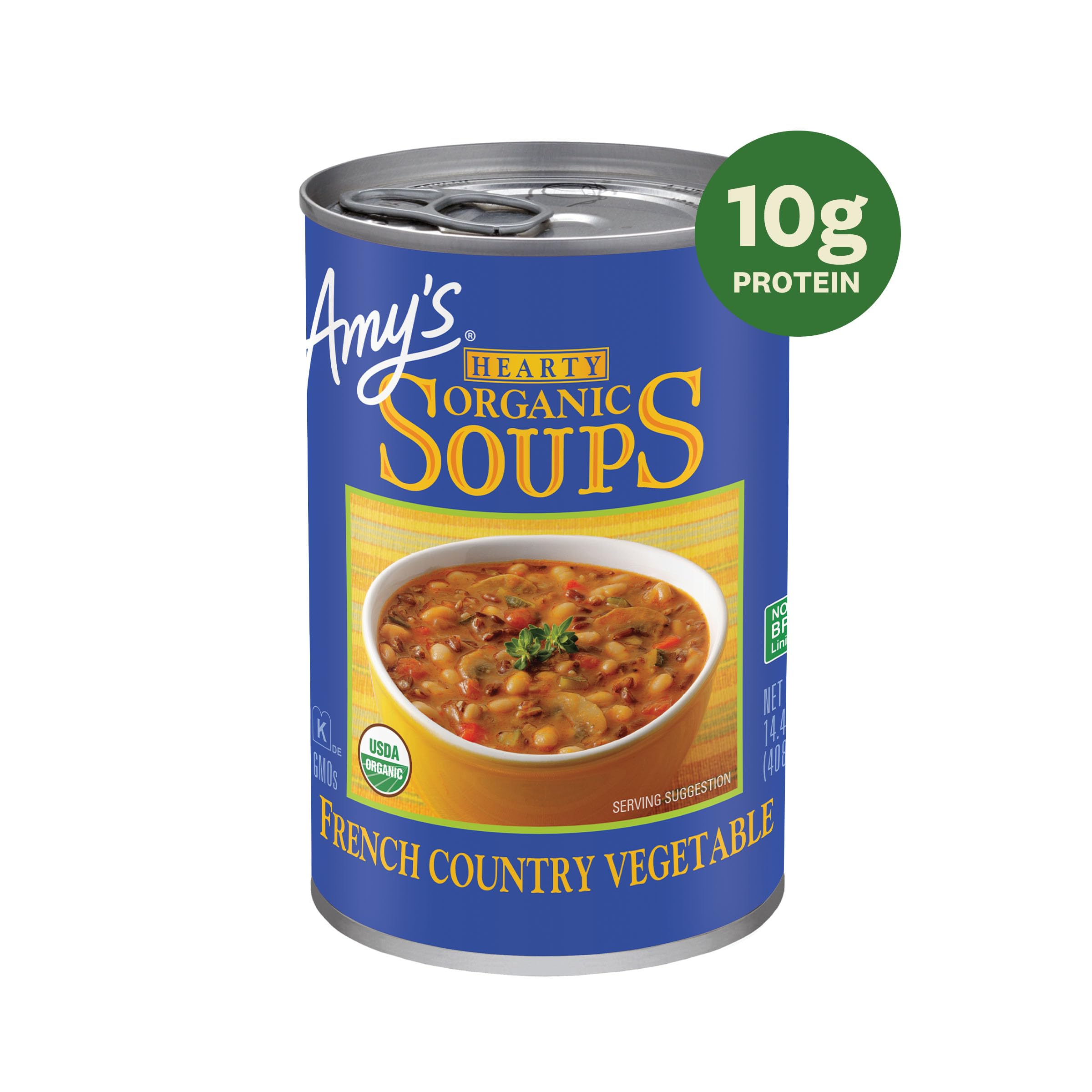 Amy's Organic Vegan Hearty French Country Vegetable Soup - Gluten Free, Non-GMO, 14.4 Oz (12 Pack) | Made with Organic Rice, Vegetables & Herbs | Perfect for Quick Lunches, Camping & Emergency Food Storage